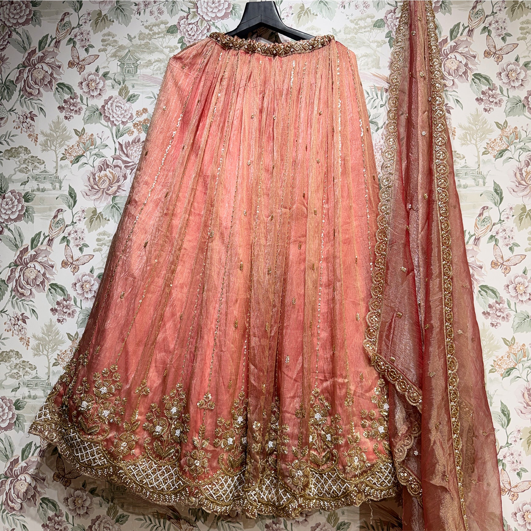 The Amber Fort Heirloom: Peach Heritage Lehenga Ensemble III – Peach – view 1