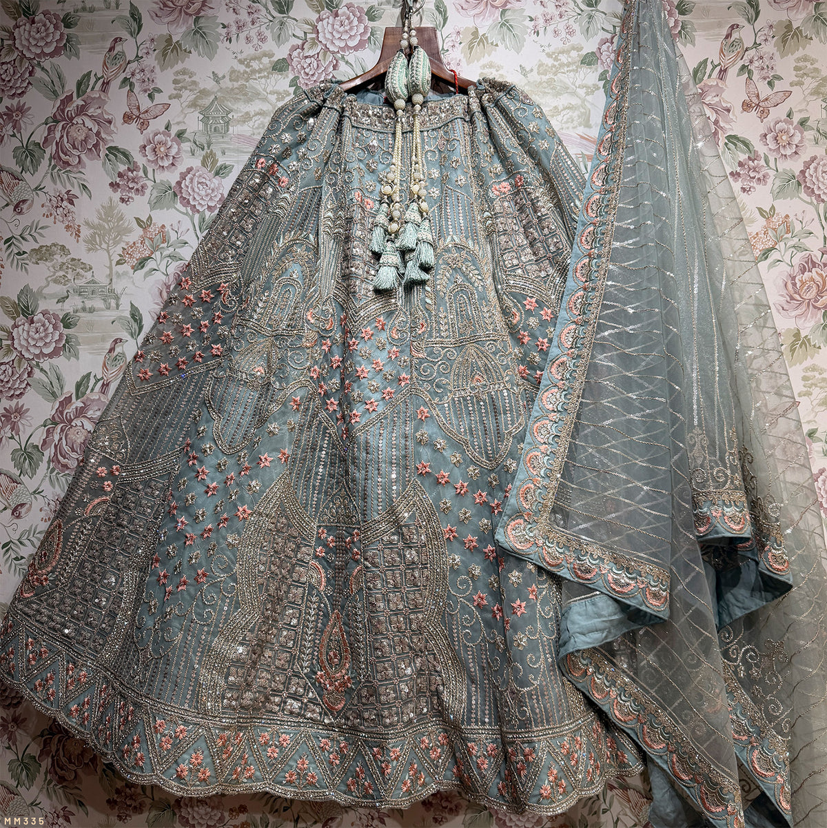 The Parampara Collection: Blue Heritage Lehenga Ensemble IV – Blue – view 1