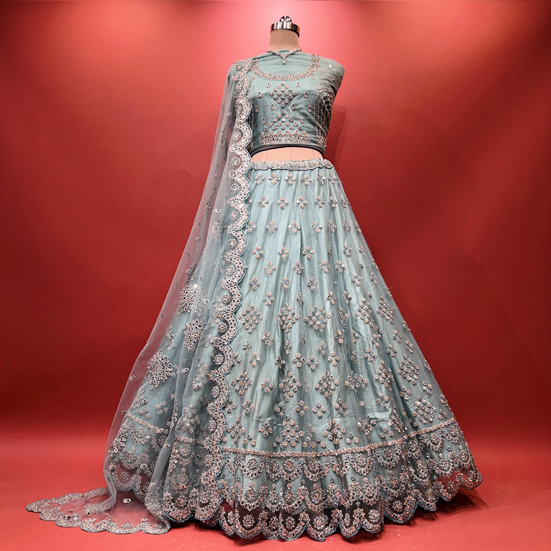 The Mangalam Heirloom: Blue Heritage Lehenga Ensemble I – Blue – view 2