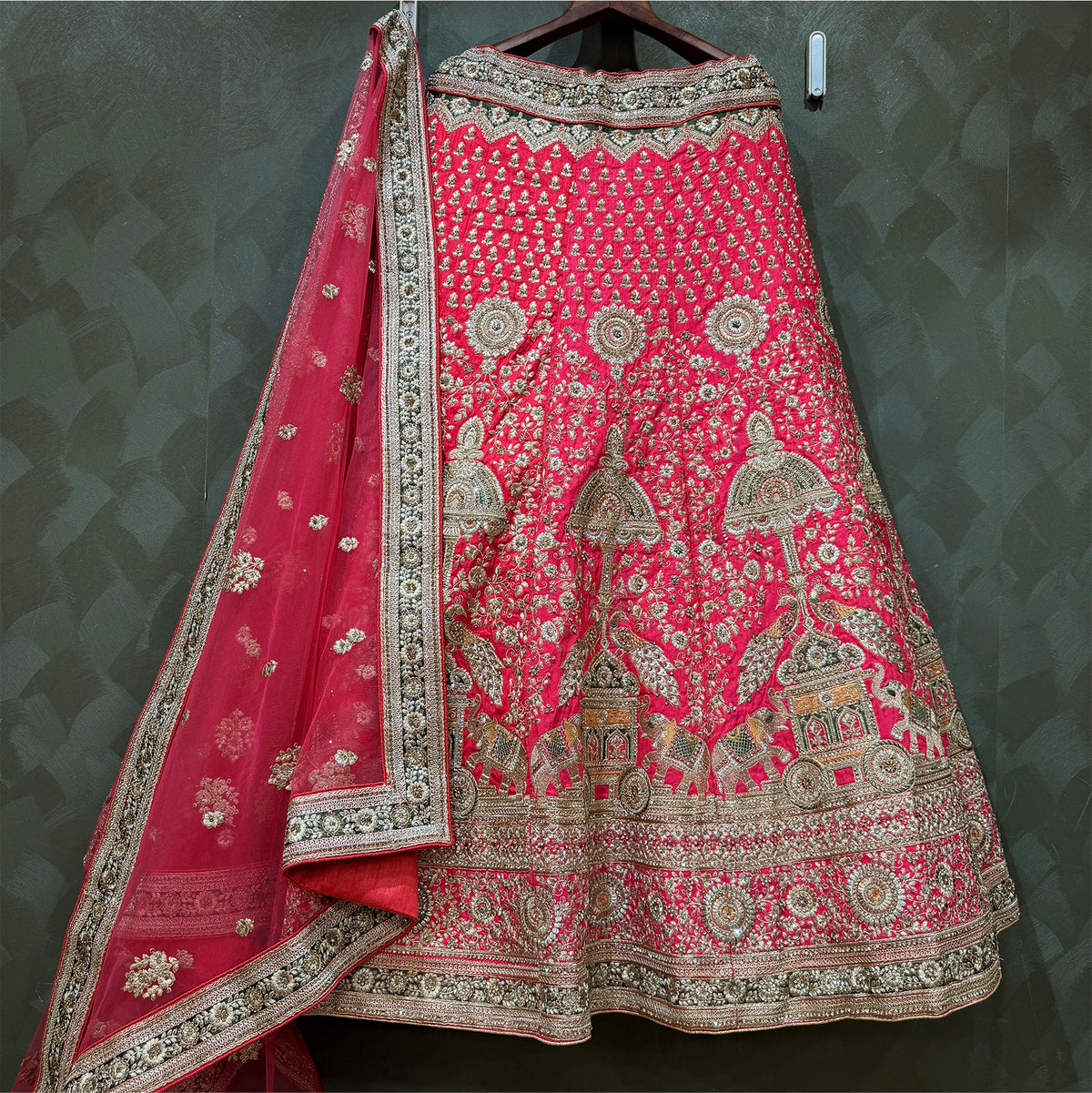 The Aarohi Darbar: Pink Heritage Lehenga Ensemble – Pink – view 1