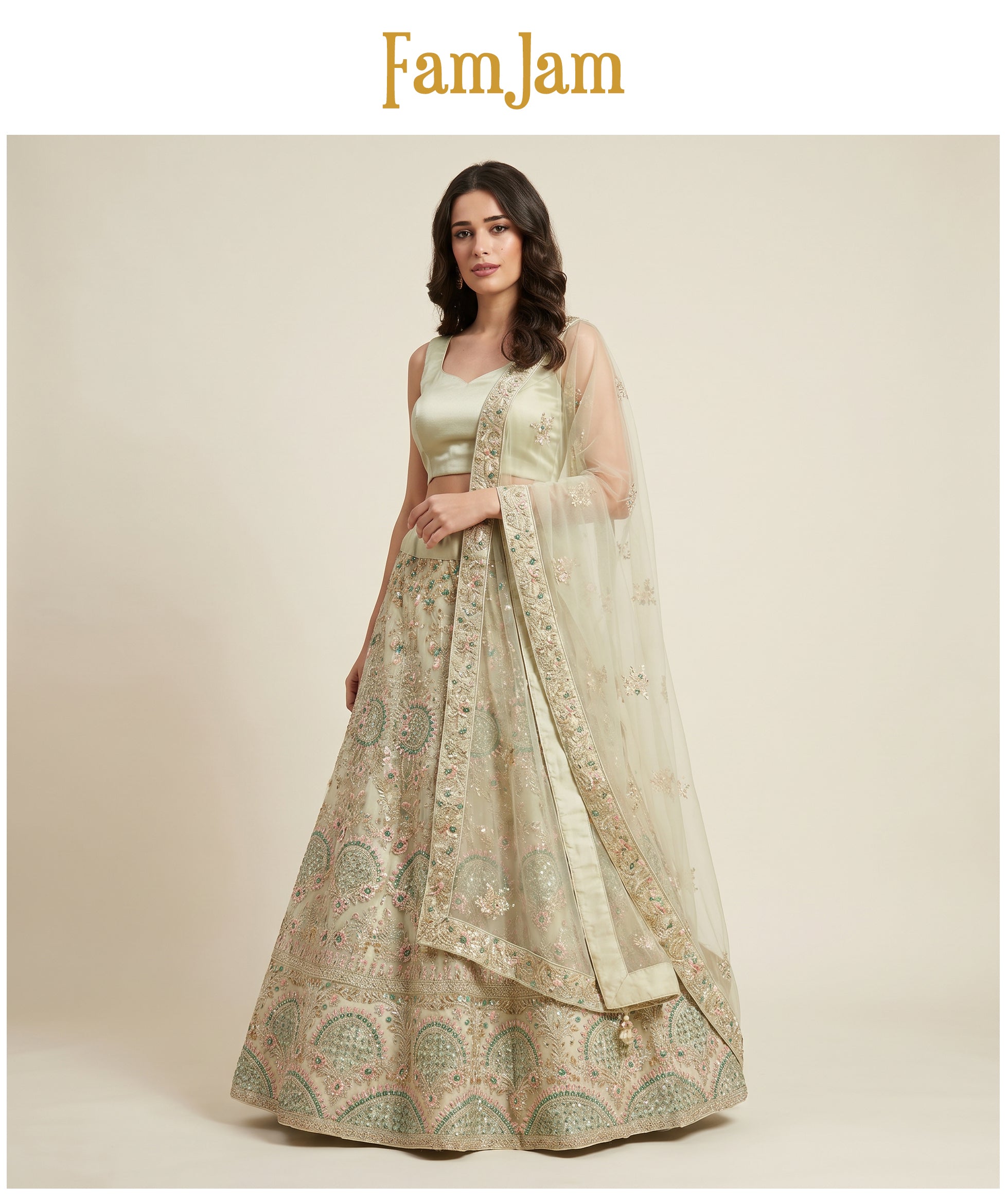 The Saubhagya Collection: Green Heritage Lehenga Ensemble I – Green – view 2
