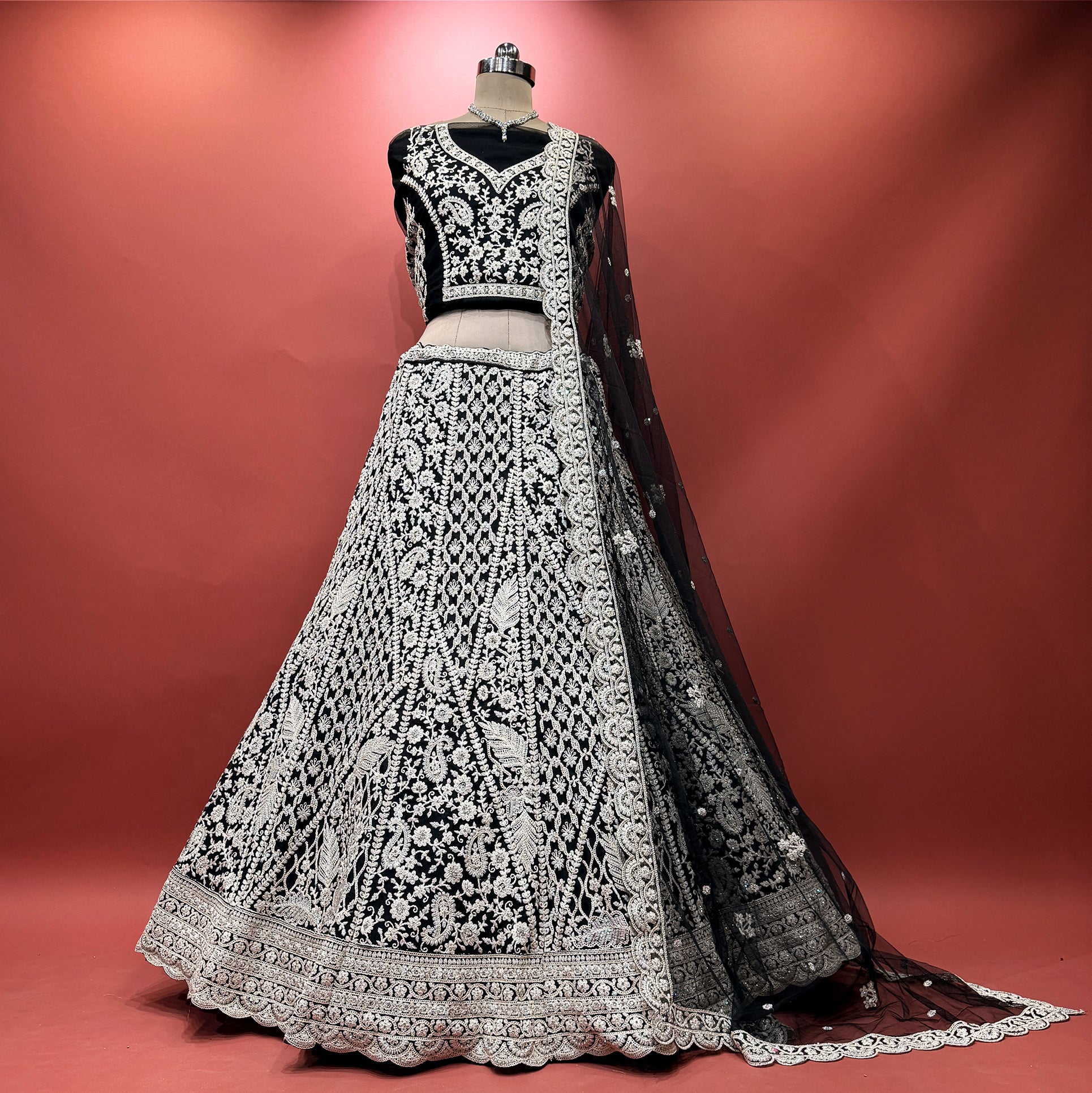 The Udaipur Royal Darbar: Black Heritage Lehenga Ensemble IV – Black – view 1