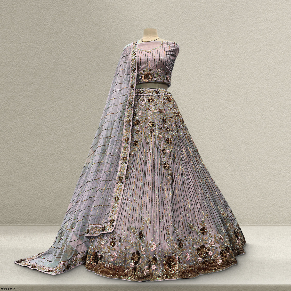 The Kashi Trousseau Heirloom: Lavender Heritage Lehenga Ensemble – Lavender – view 1