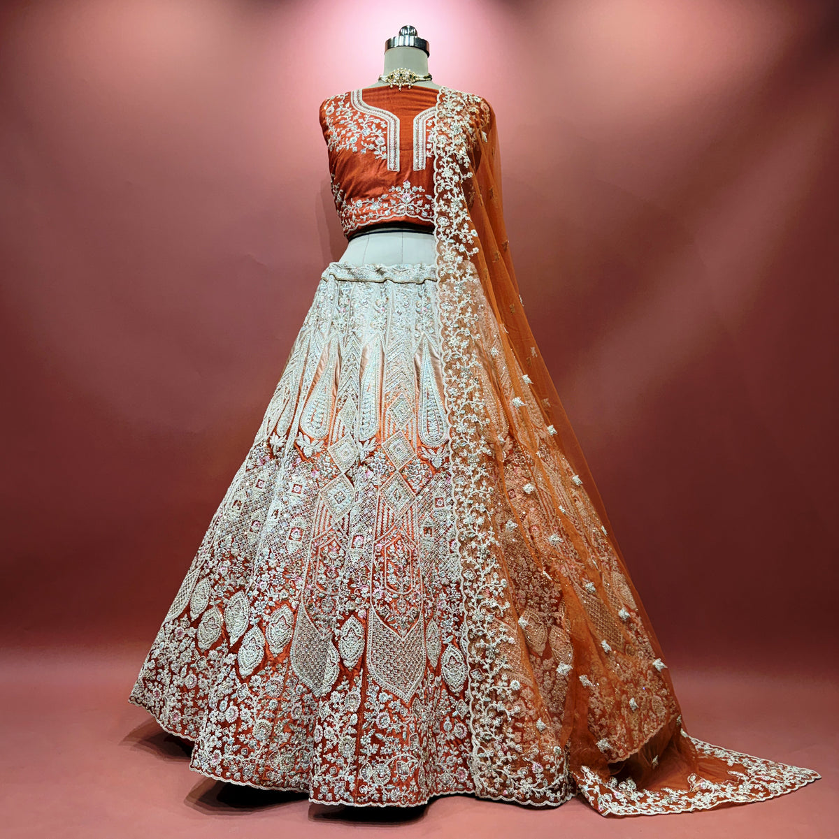 The Jaipur Palace Edit: Orange Heritage Lehenga Ensemble IV – Orange – view 2