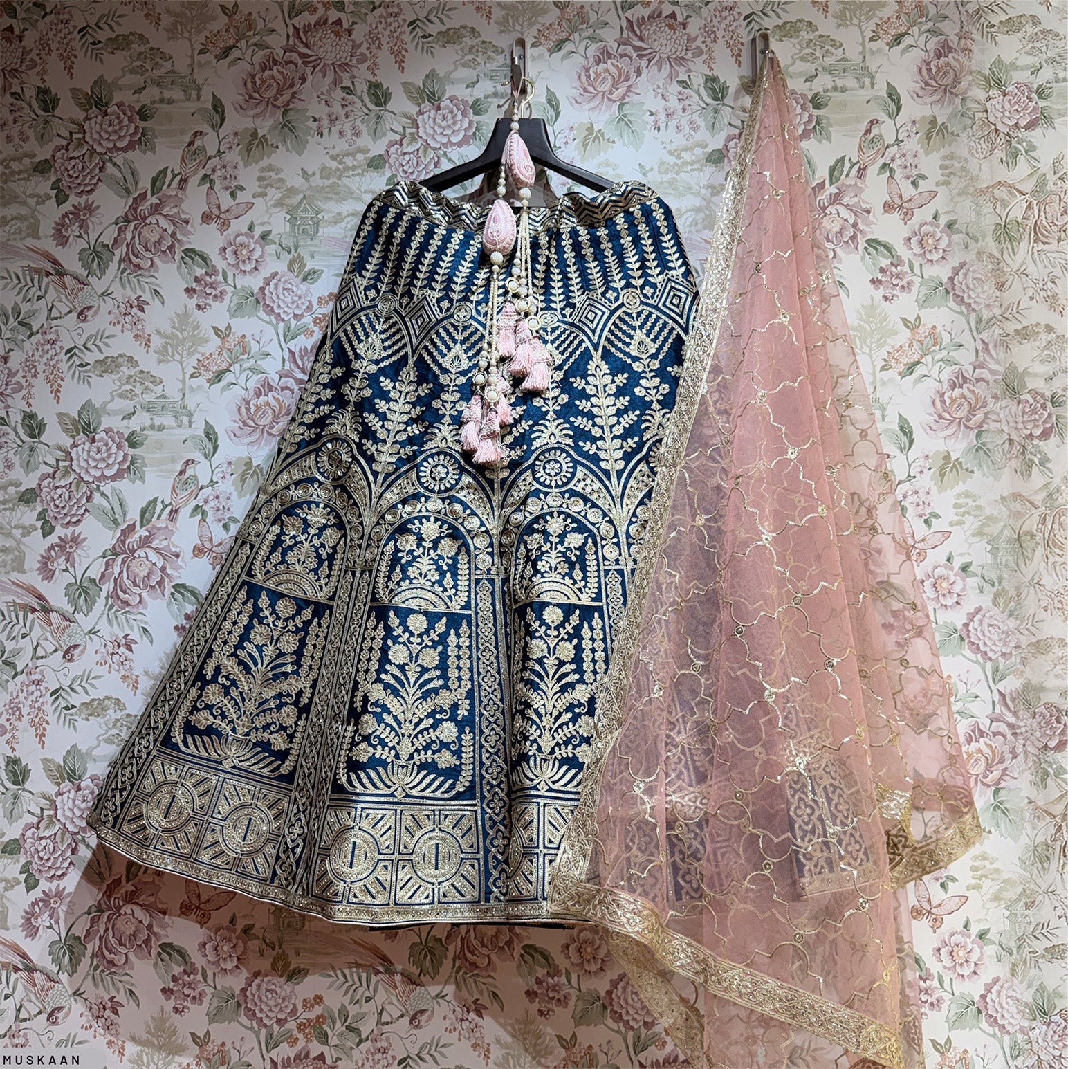 The Amber Fort Heirloom: Blue Heritage Lehenga Ensemble II – Blue – view 2