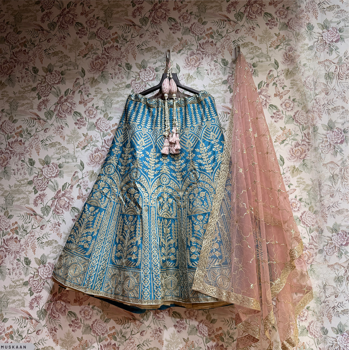 The Amber Fort Heirloom: Blue Heritage Lehenga Ensemble II – Blue – view 3