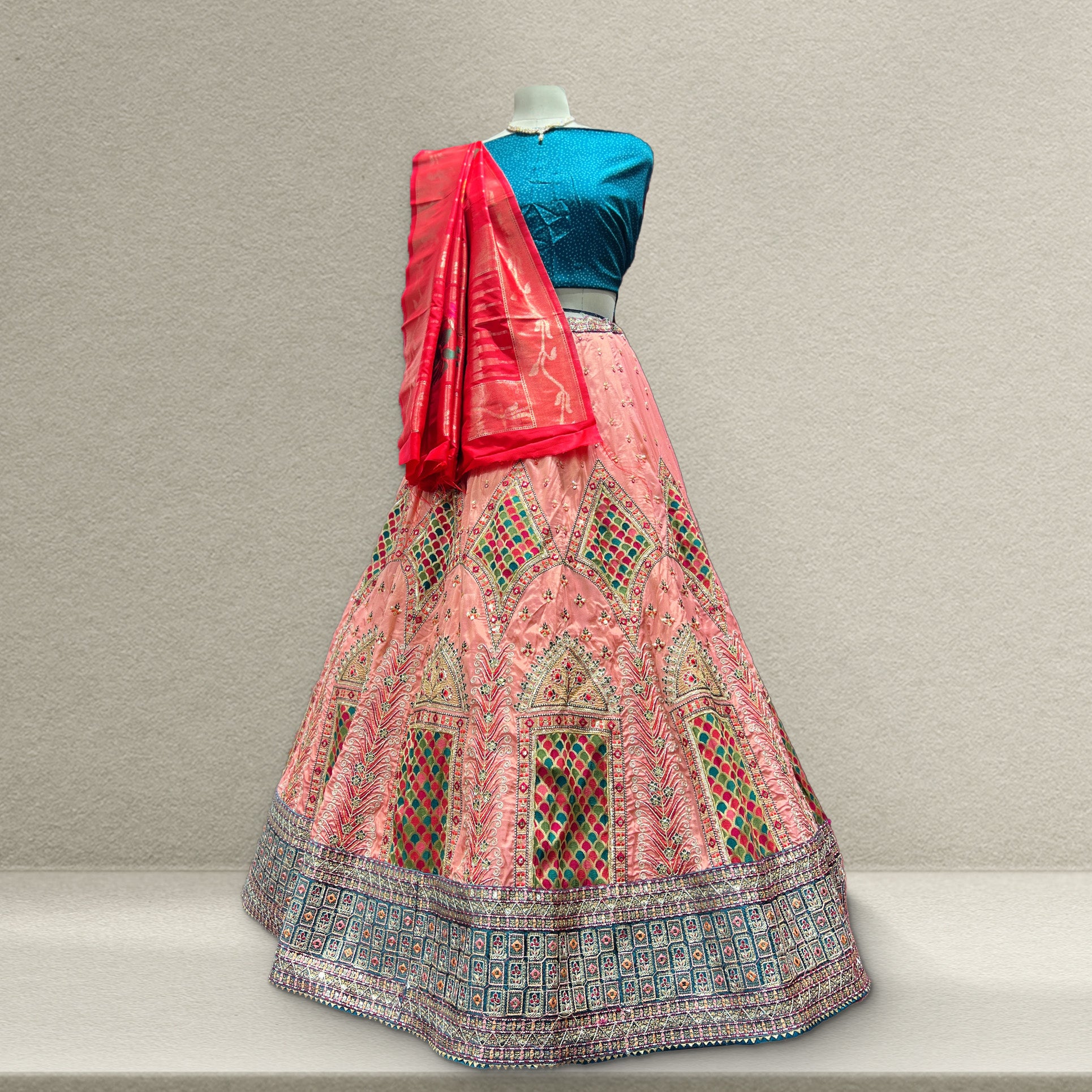 The Vivaha Heirloom: Peach Heritage Lehenga Ensemble – Peach – view 1