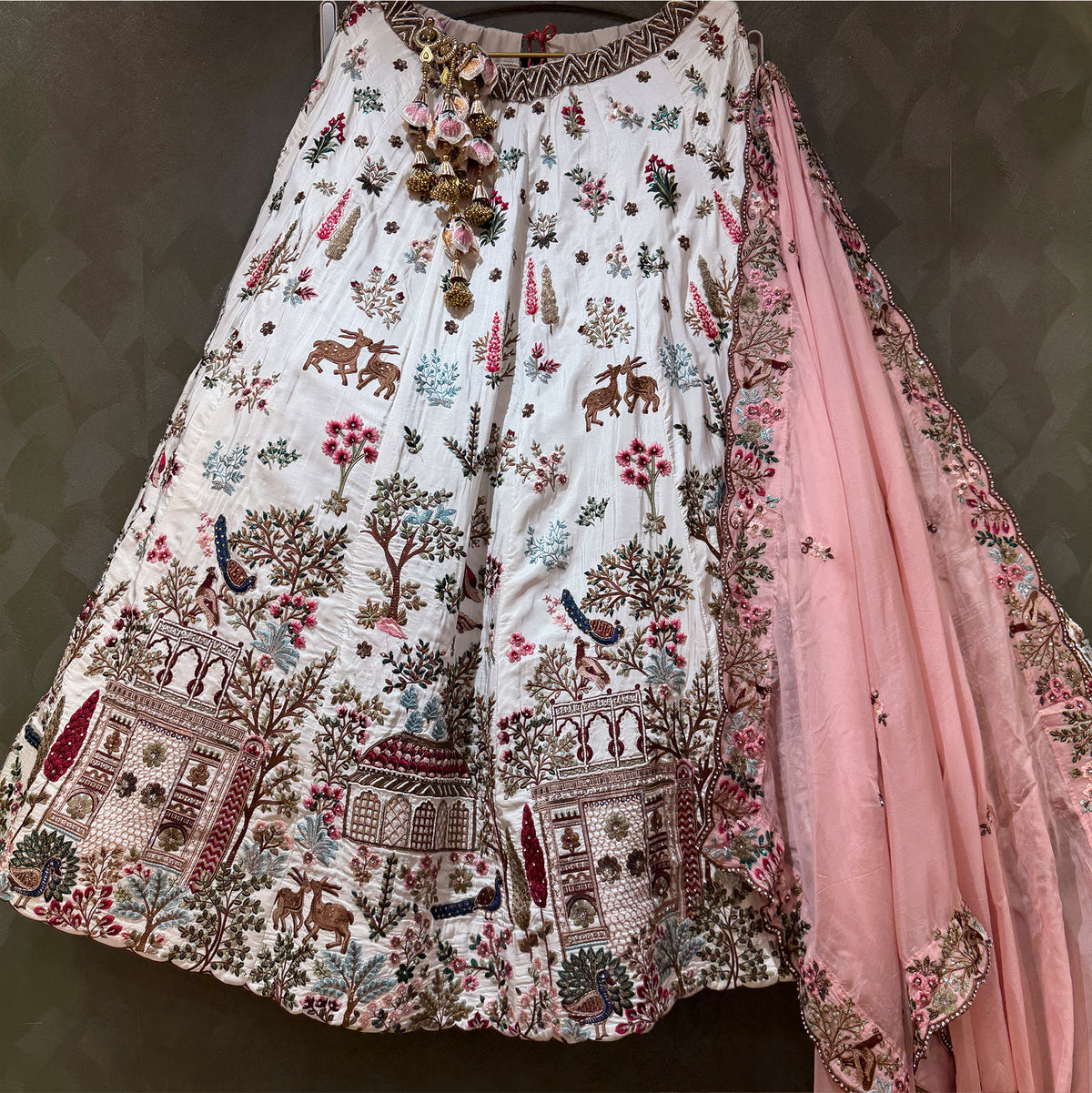 The Utsav Darbar: White Silk Lehenga Ensemble – Off White – view 1
