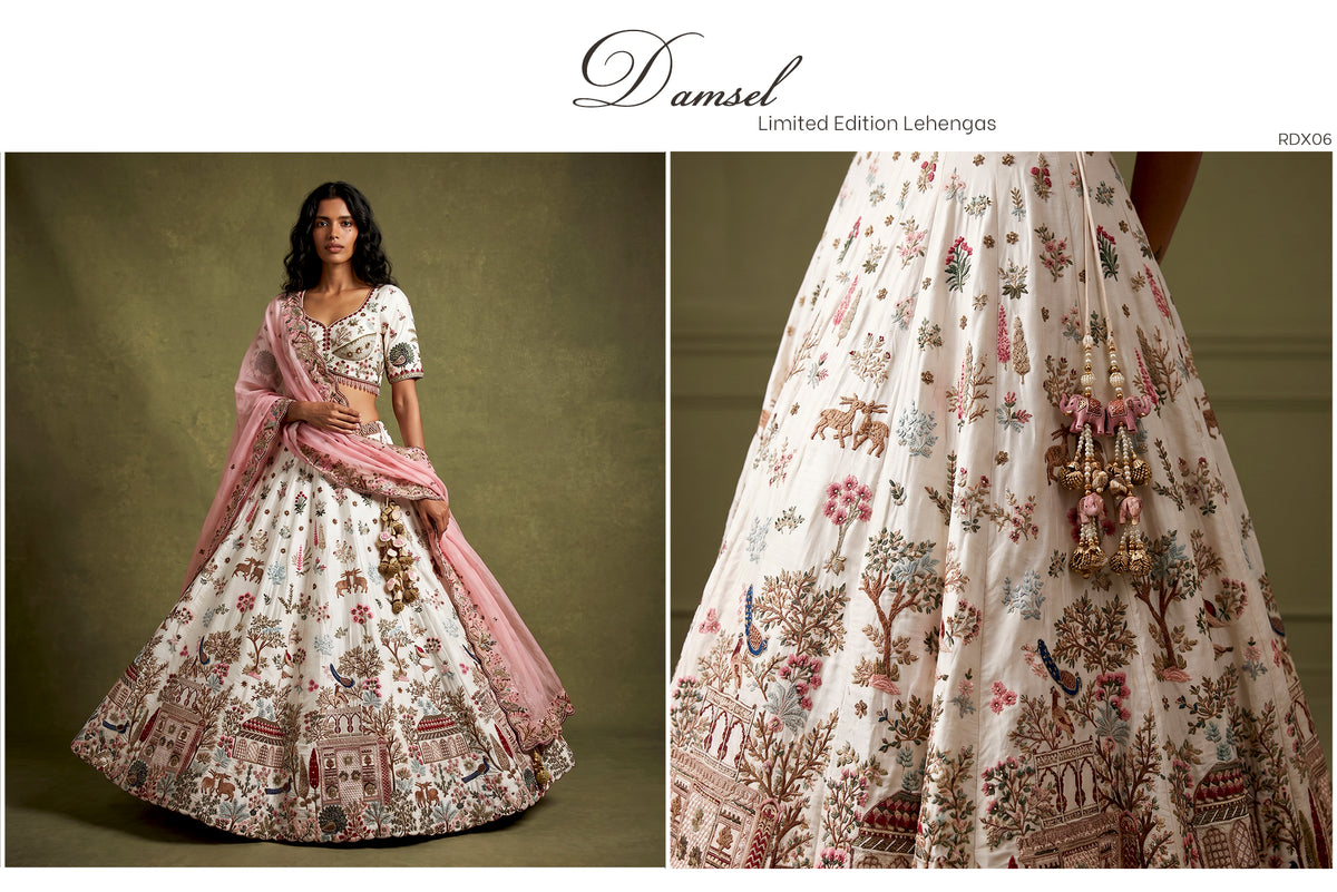 The Utsav Darbar: White Silk Lehenga Ensemble – Off White – view 2