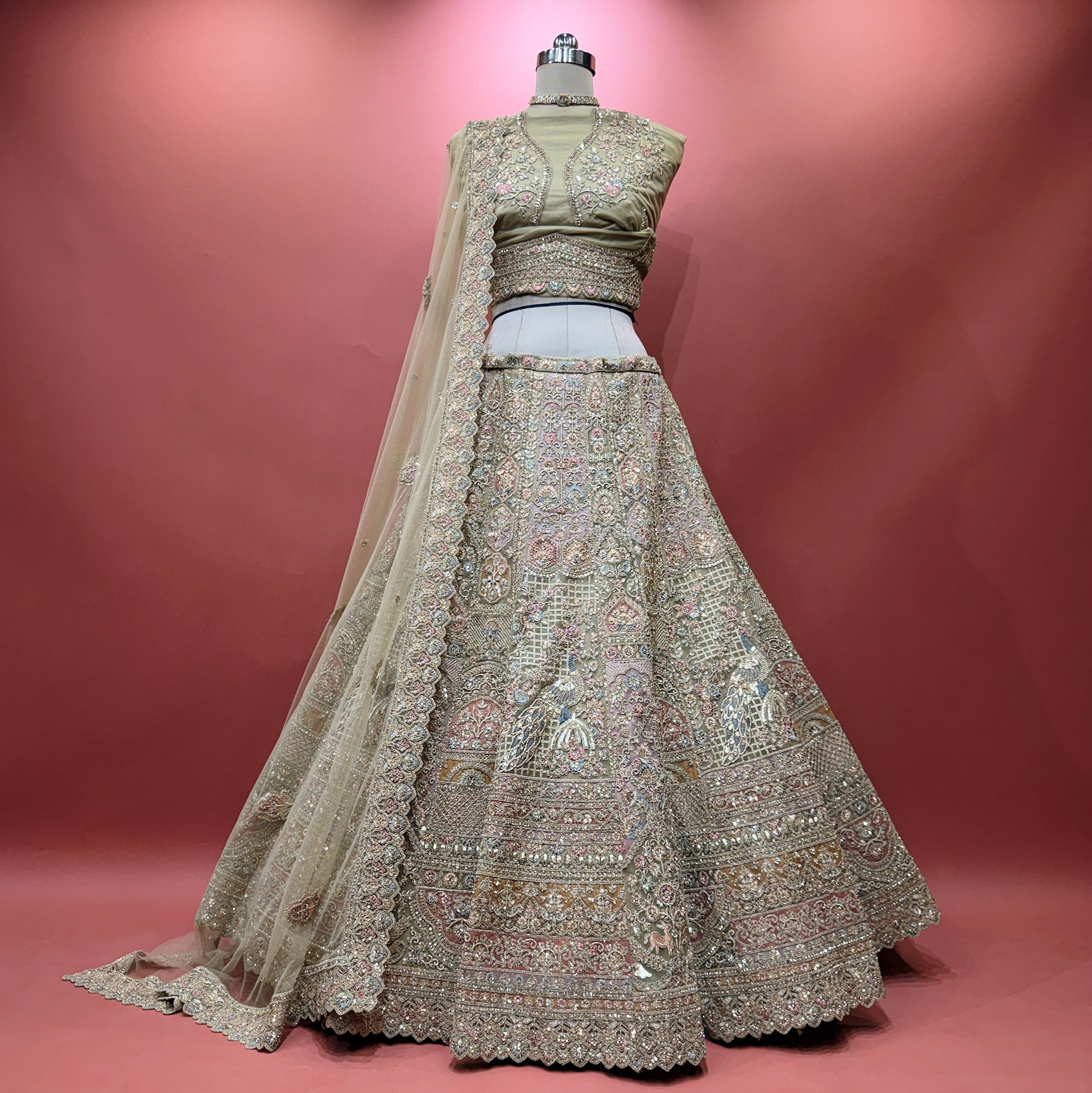 The Kalyani Heirloom: Green Heritage Lehenga Ensemble II – Green – view 2