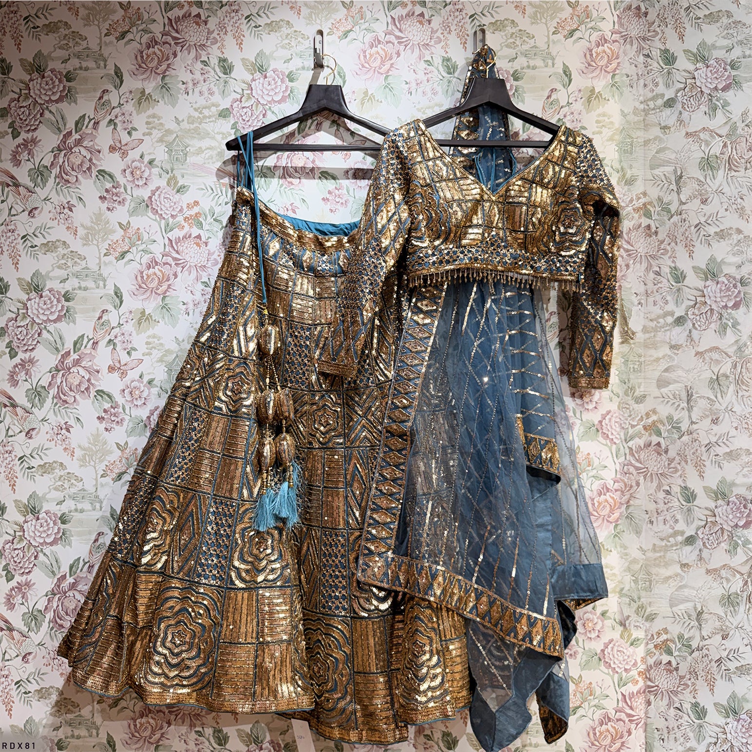 The Rajputana Darbar Edit: Blue Net Lehenga Ensemble I – Blue – view 1