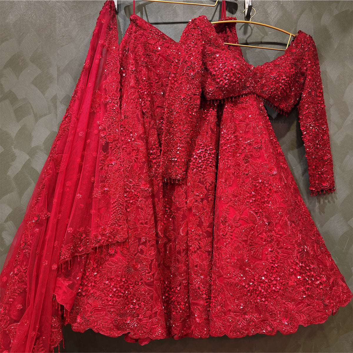 The Mewar Heritage Darbar: Red Net Lehenga Ensemble I – Red – view 1