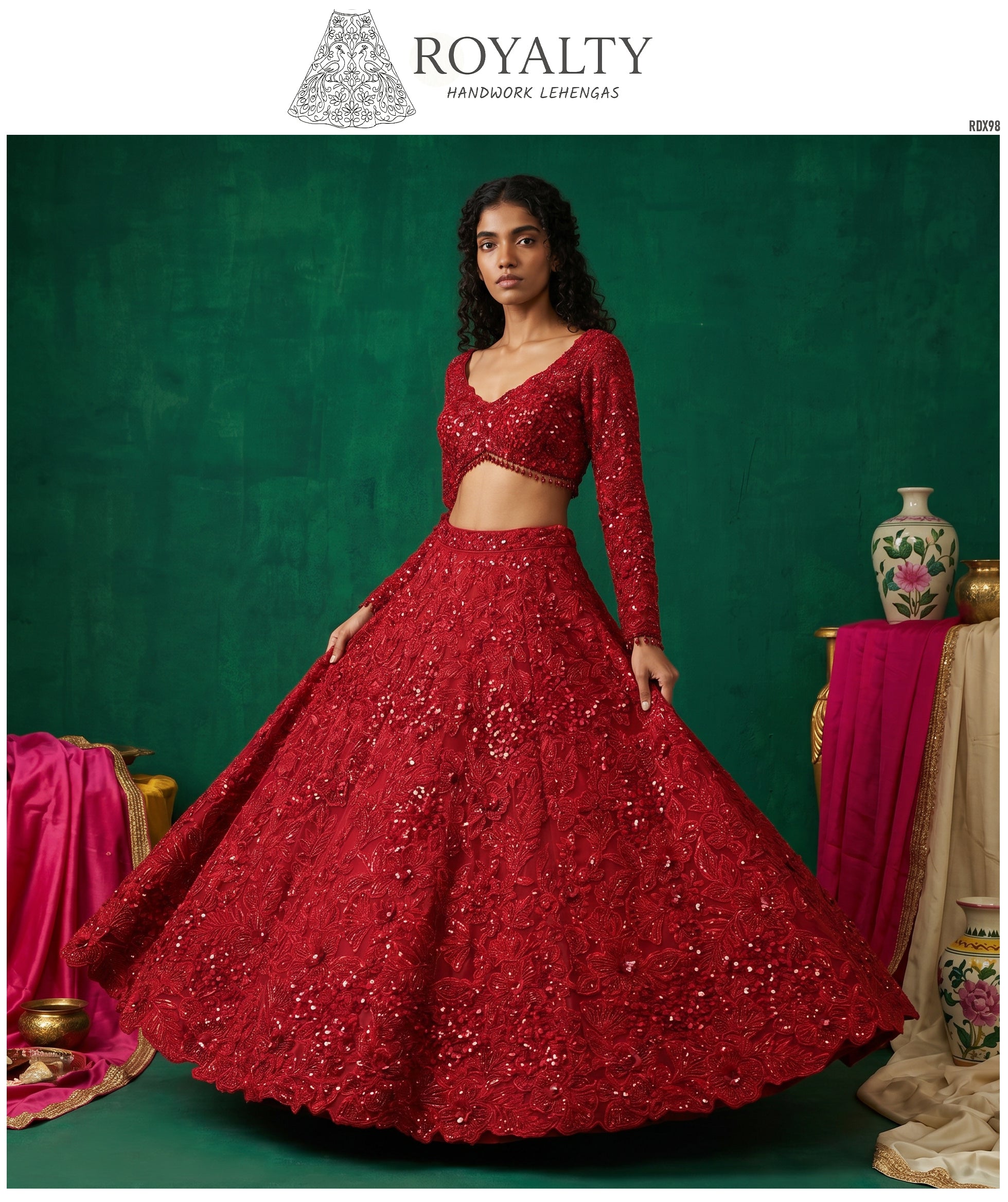 The Mewar Heritage Darbar: Red Net Lehenga Ensemble I – Red – view 2