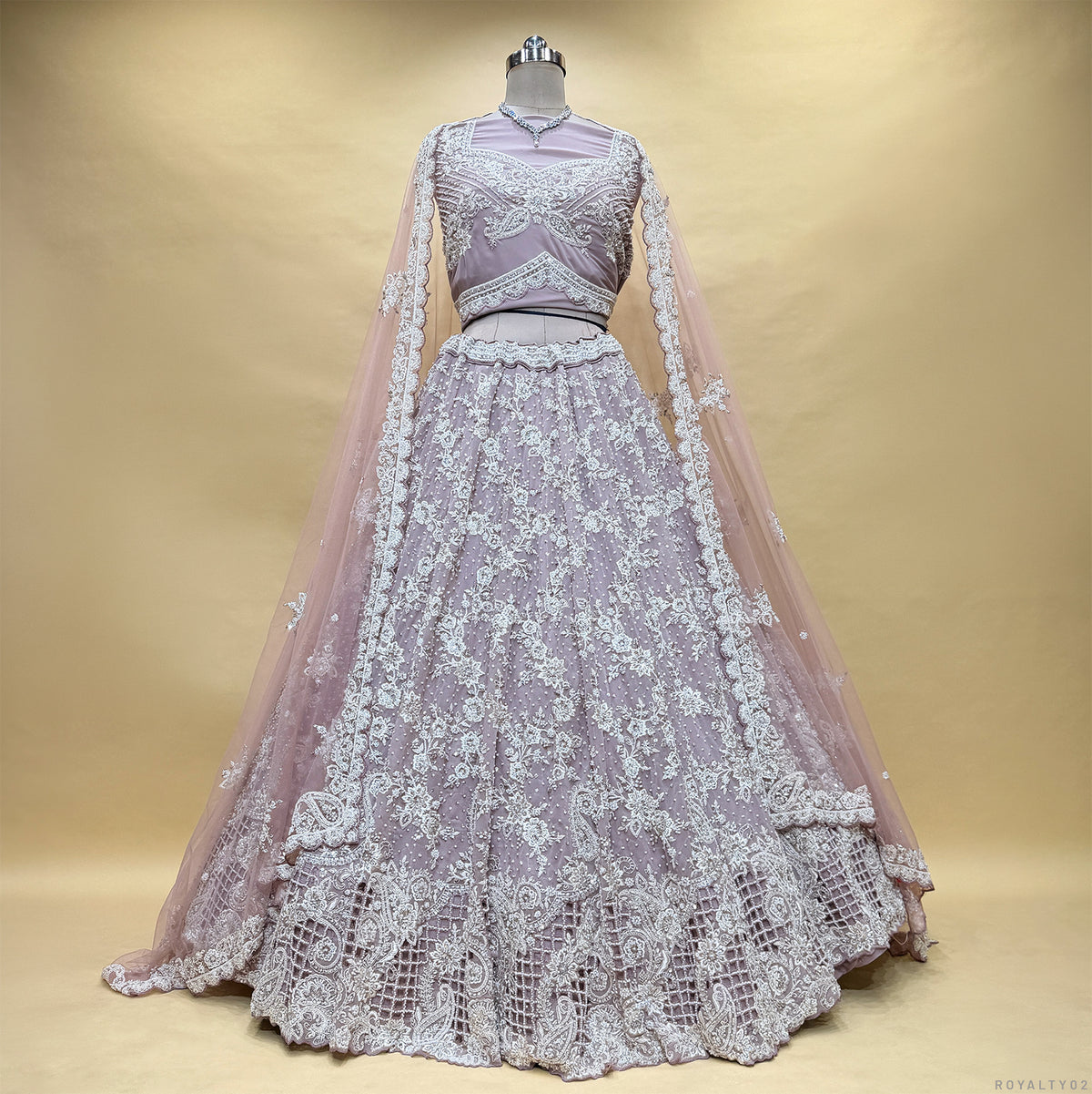 The Jaipur Palace Collection: Pink Heritage Lehenga Ensemble IV – Baby Pink – view 2