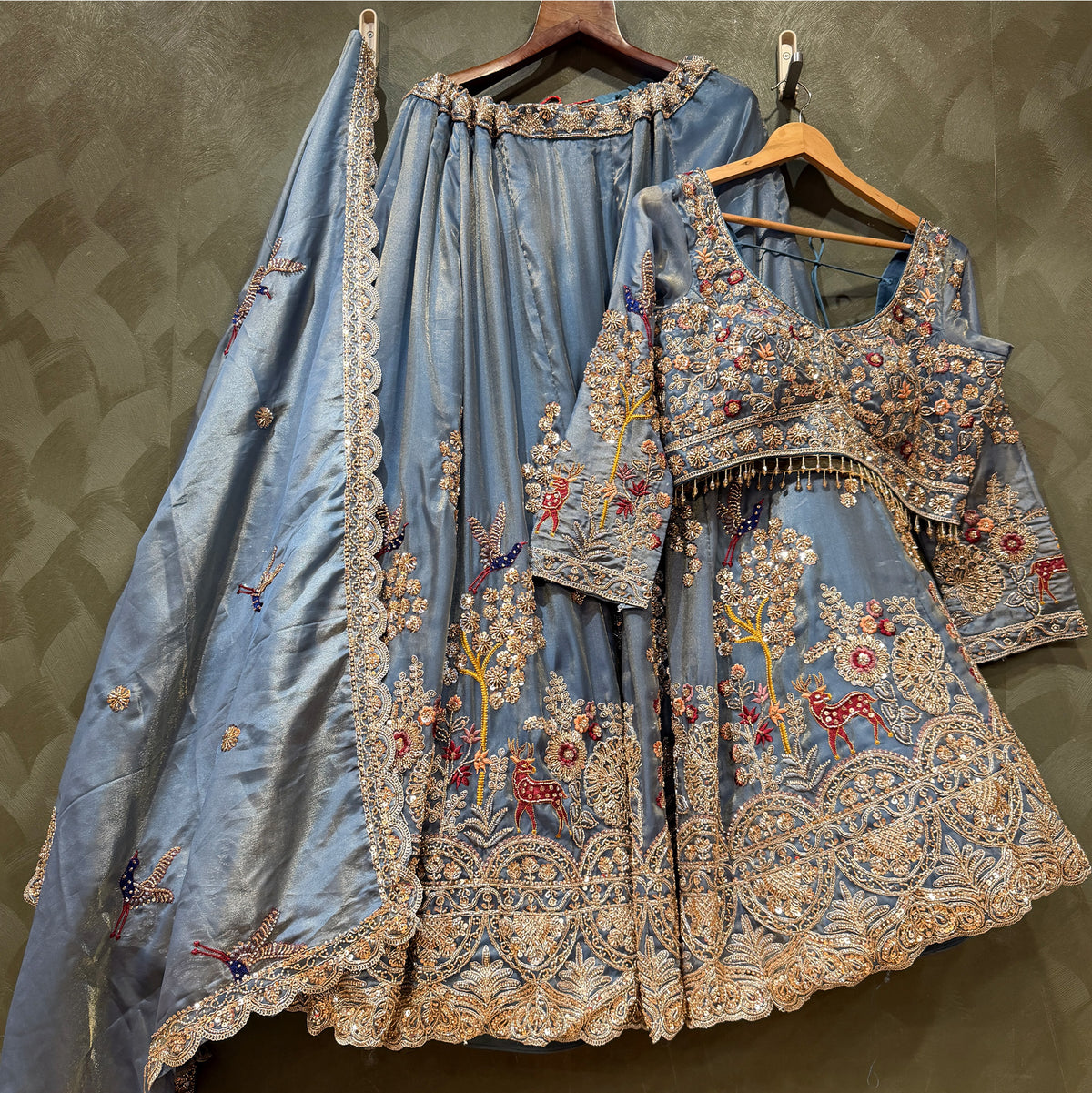 The Shagun Collection: Blue Heritage Lehenga Ensemble II – Blue – view 1