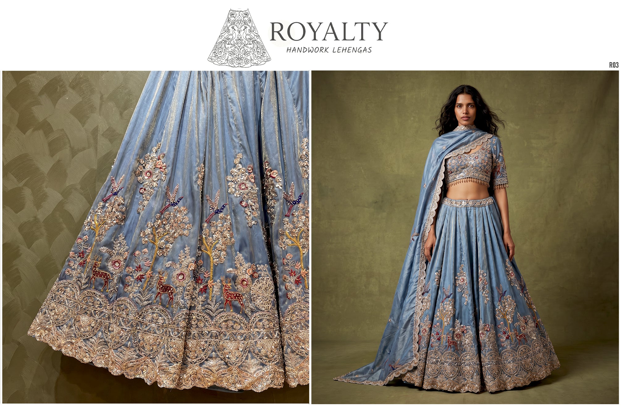 The Shagun Collection: Blue Heritage Lehenga Ensemble II – Blue – view 2