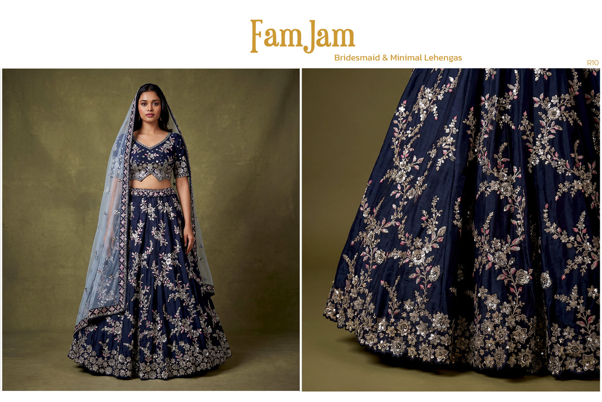 The Mangalam Collection: Blue Heritage Lehenga Ensemble II – Blue – view 2