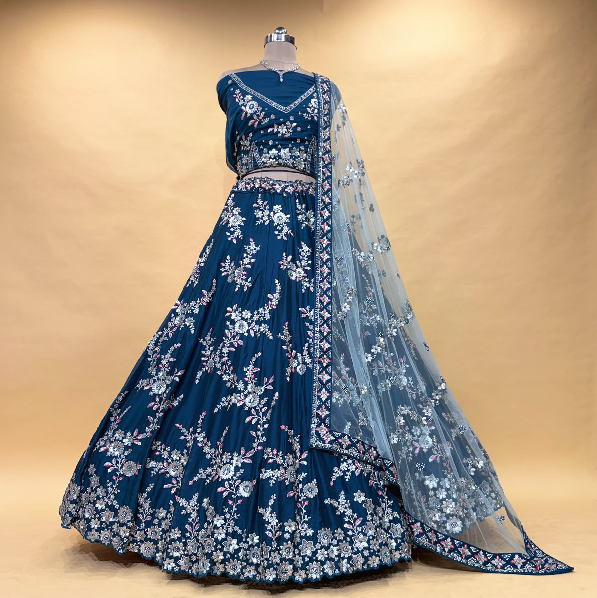 The Mangalam Collection: Blue Heritage Lehenga Ensemble II – Blue – view 3