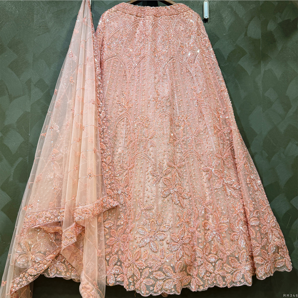 The Aarohi Heirloom: Peach Heritage Lehenga Ensemble III – Peach – view 1