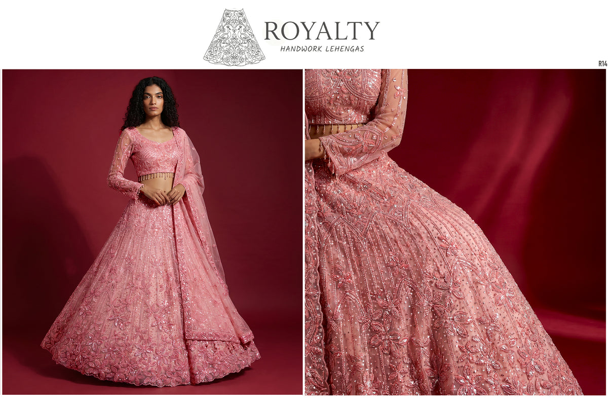 The Aarohi Heirloom: Peach Heritage Lehenga Ensemble III – Peach – view 3