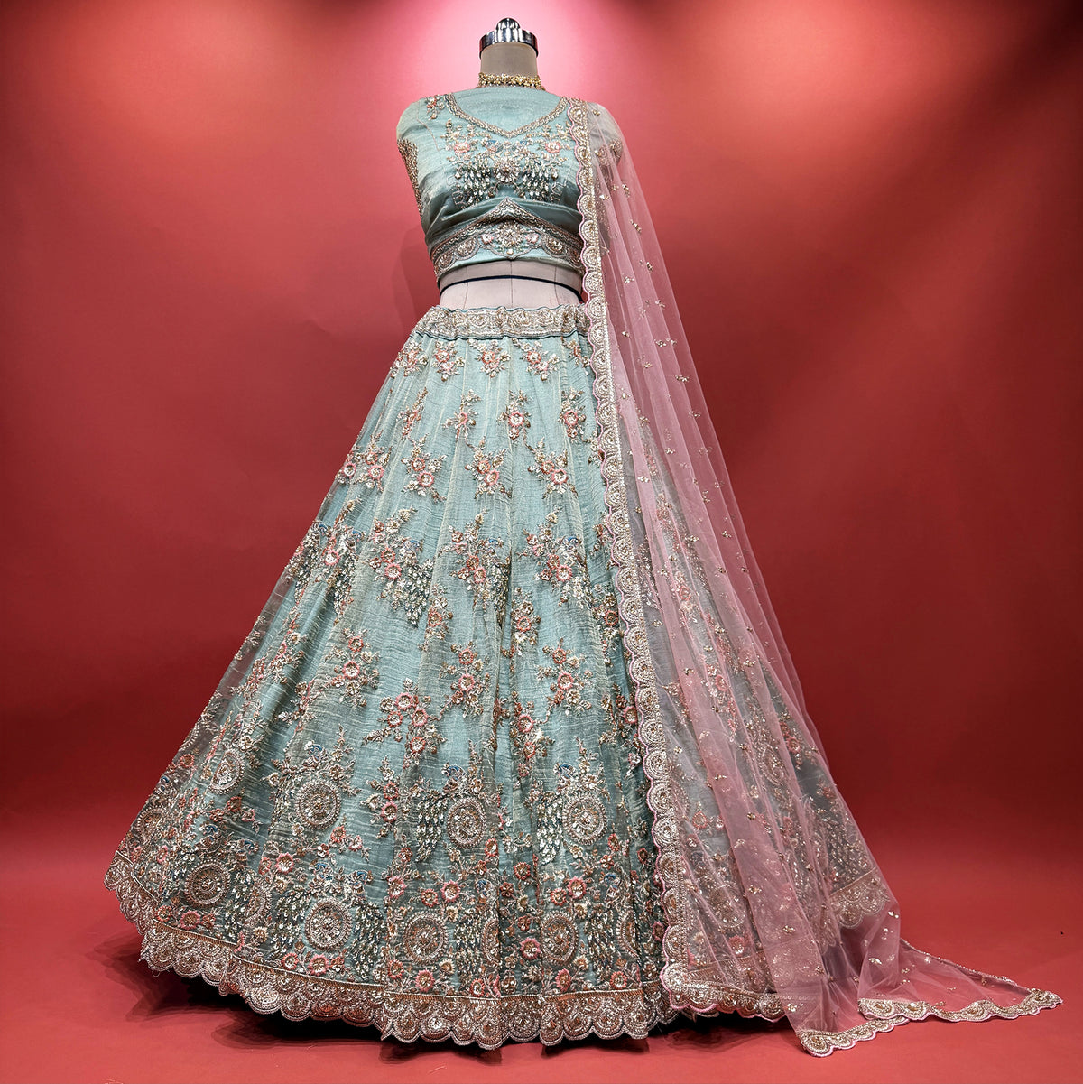 The Parampara Edit: Blue Heritage Lehenga Ensemble IV – Blue – view 2