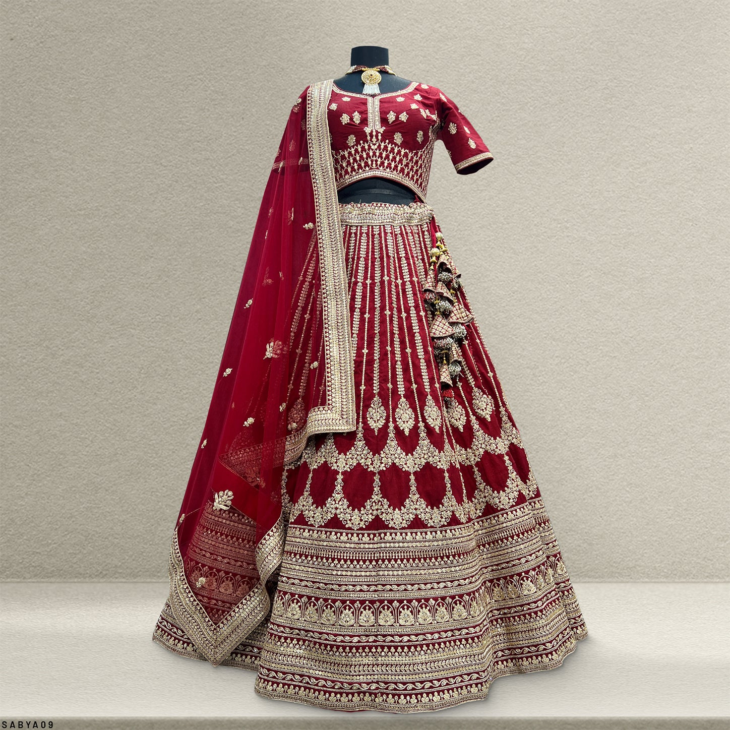 The Amber Fort Darbar: Maroon Heritage Lehenga Ensemble – Maroon – view 1