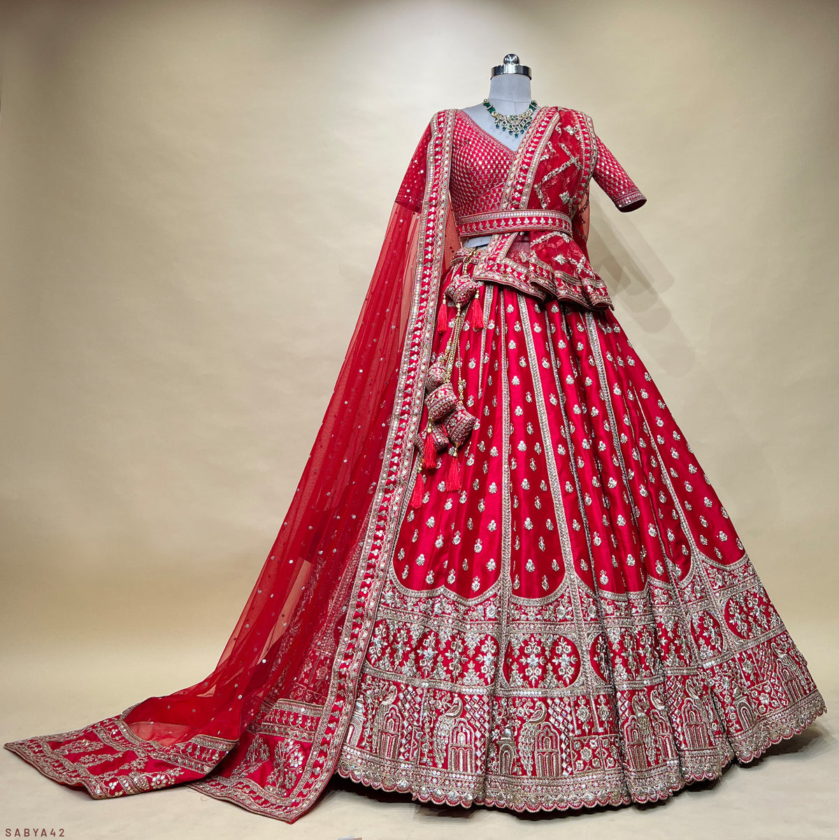 The Aarohi Collection: Red Heritage Lehenga Ensemble – Red – view 1