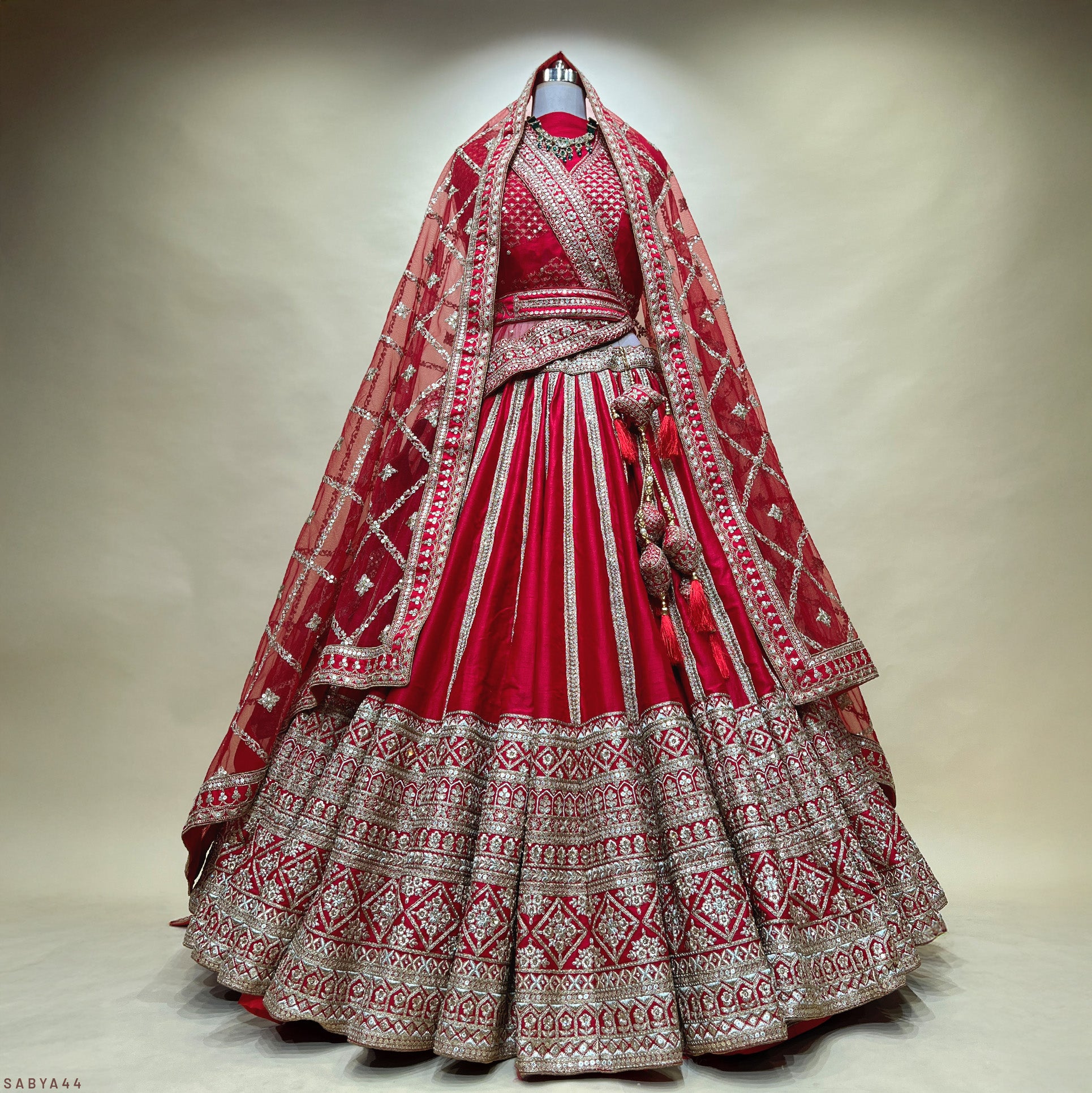 The Shagun Darbar: Red Heritage Lehenga Ensemble III – Red – view 1