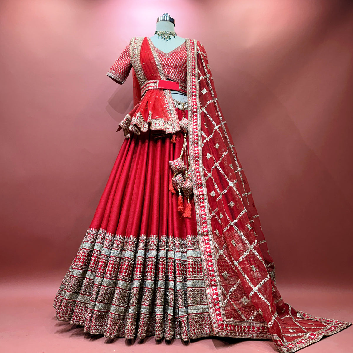 The Mewar Heritage Heirloom: Red Heritage Lehenga Ensemble IV – Red – view 1