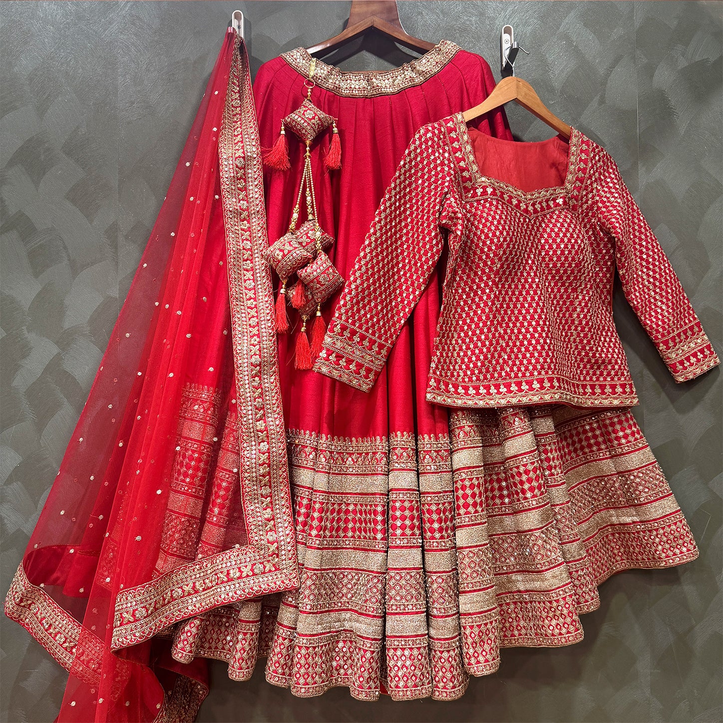 The Vivaha Heirloom: Red Heritage Lehenga Ensemble IV – Red – view 1