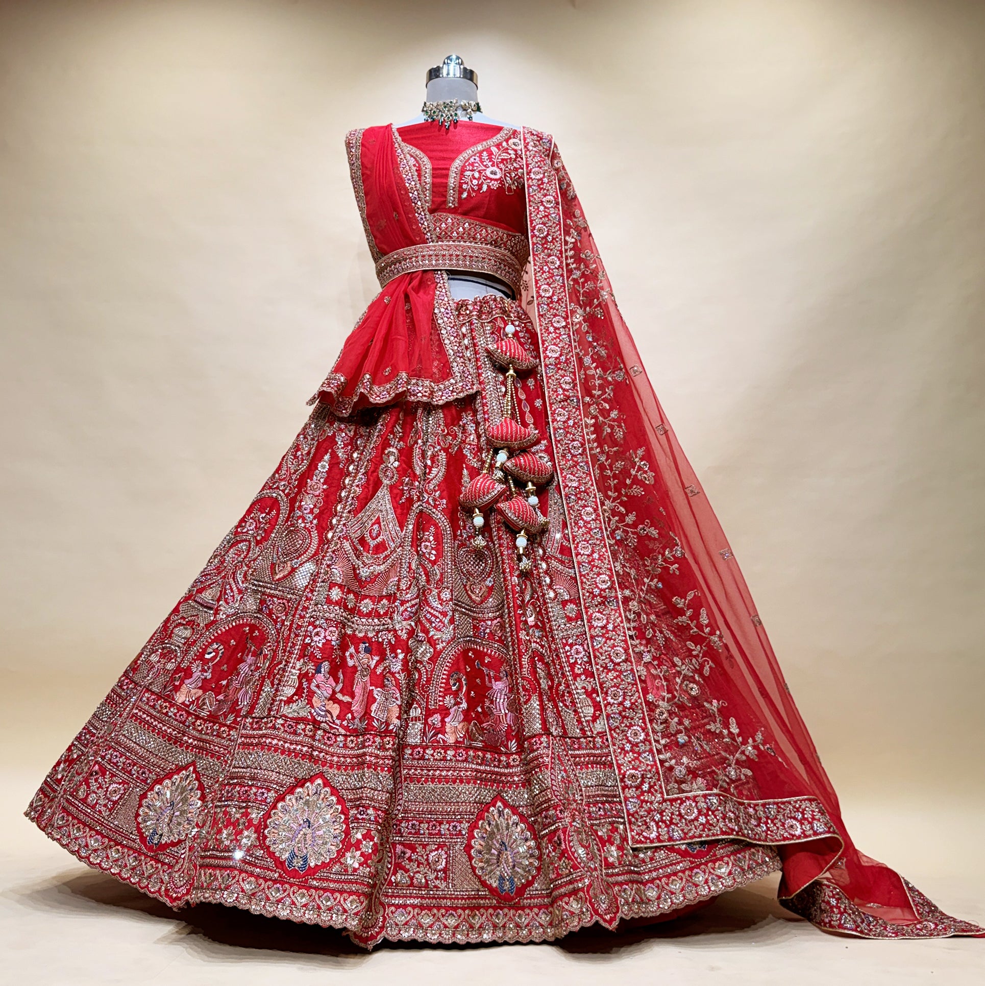 The Aarohi Darbar: Red Heritage Lehenga Ensemble IV – Red – view 1