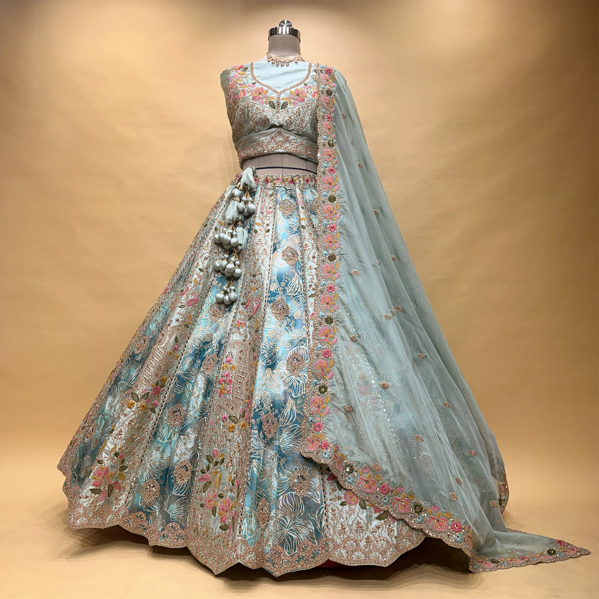 The Amber Fort Heirloom: Blue Heritage Lehenga Ensemble – Blue – view 1