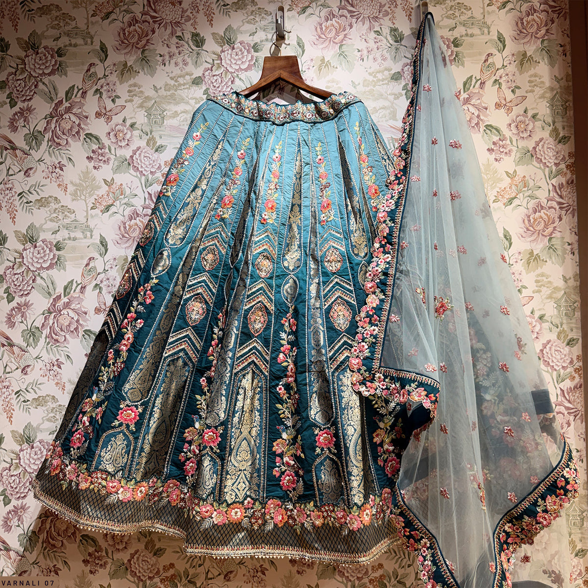 The Kashi Trousseau Collection: Blue Heritage Lehenga Ensemble – Blue – view 1