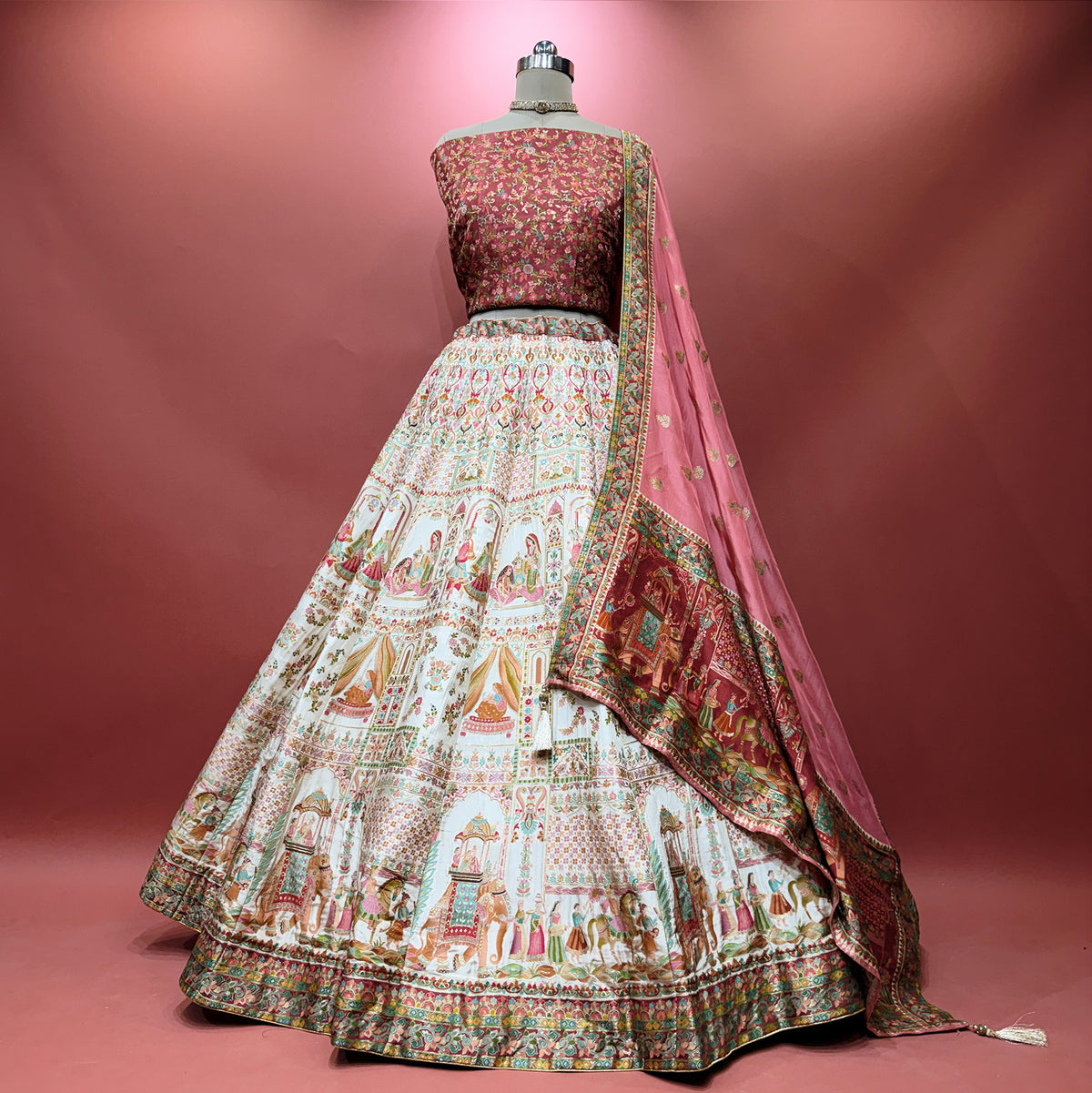 The Marwar Collection Edit: White Heritage Lehenga Ensemble – Off White and Multi Colour – view 2
