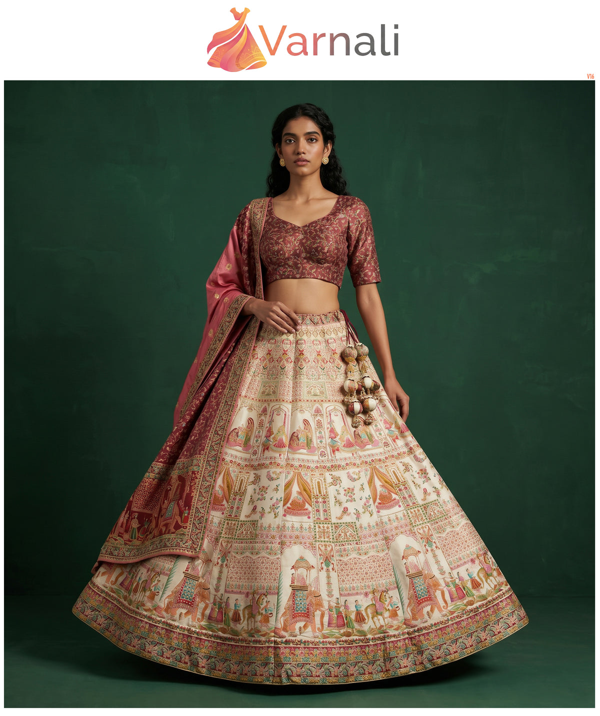 The Marwar Collection Edit: White Heritage Lehenga Ensemble – Off White and Multi Colour – view 3