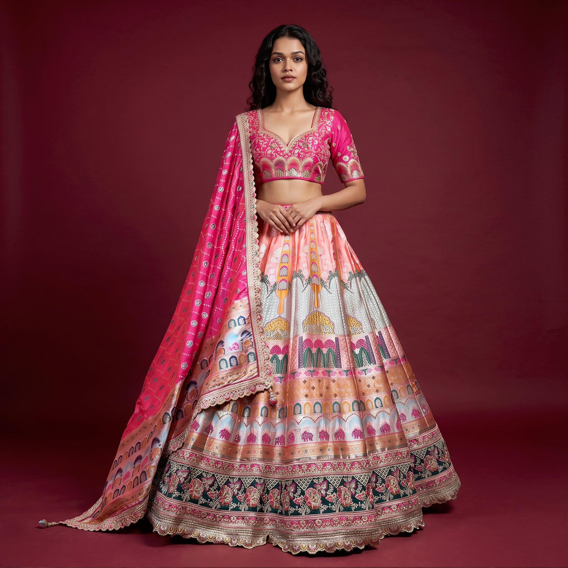 The Shagun Collection: Heritage Lehenga Ensemble I – Multi Colour – view 2