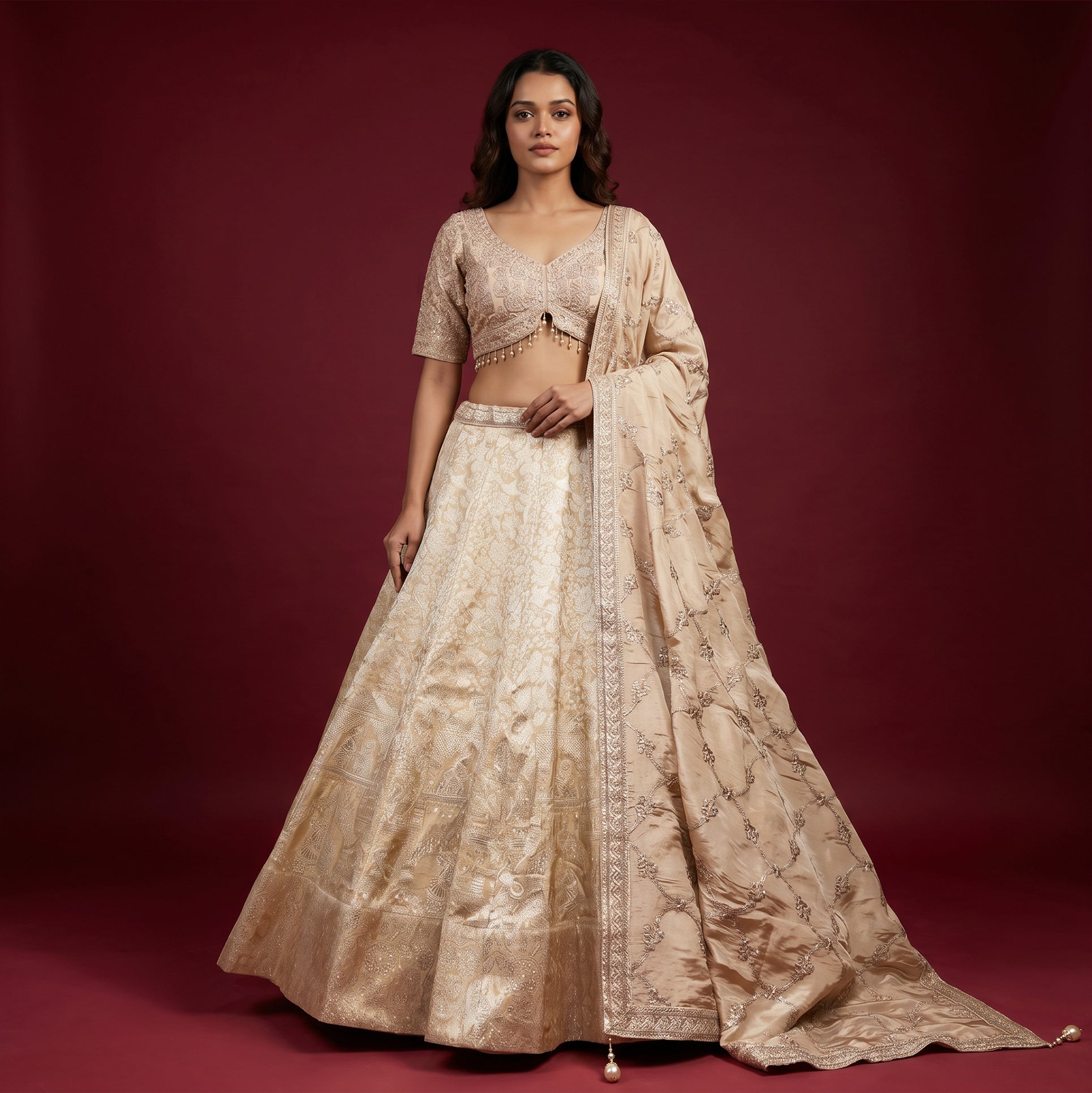 The Amber Fort Collection: Ivory & Gold Heritage Lehenga Ensemble II – Ivory and Gold – view 2