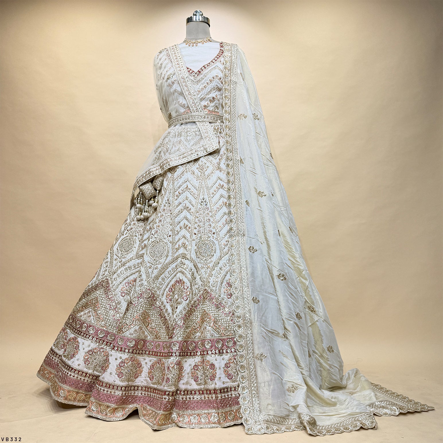 The Jharokha Heirloom Darbar: White Heritage Lehenga Ensemble III – Off White – view 1