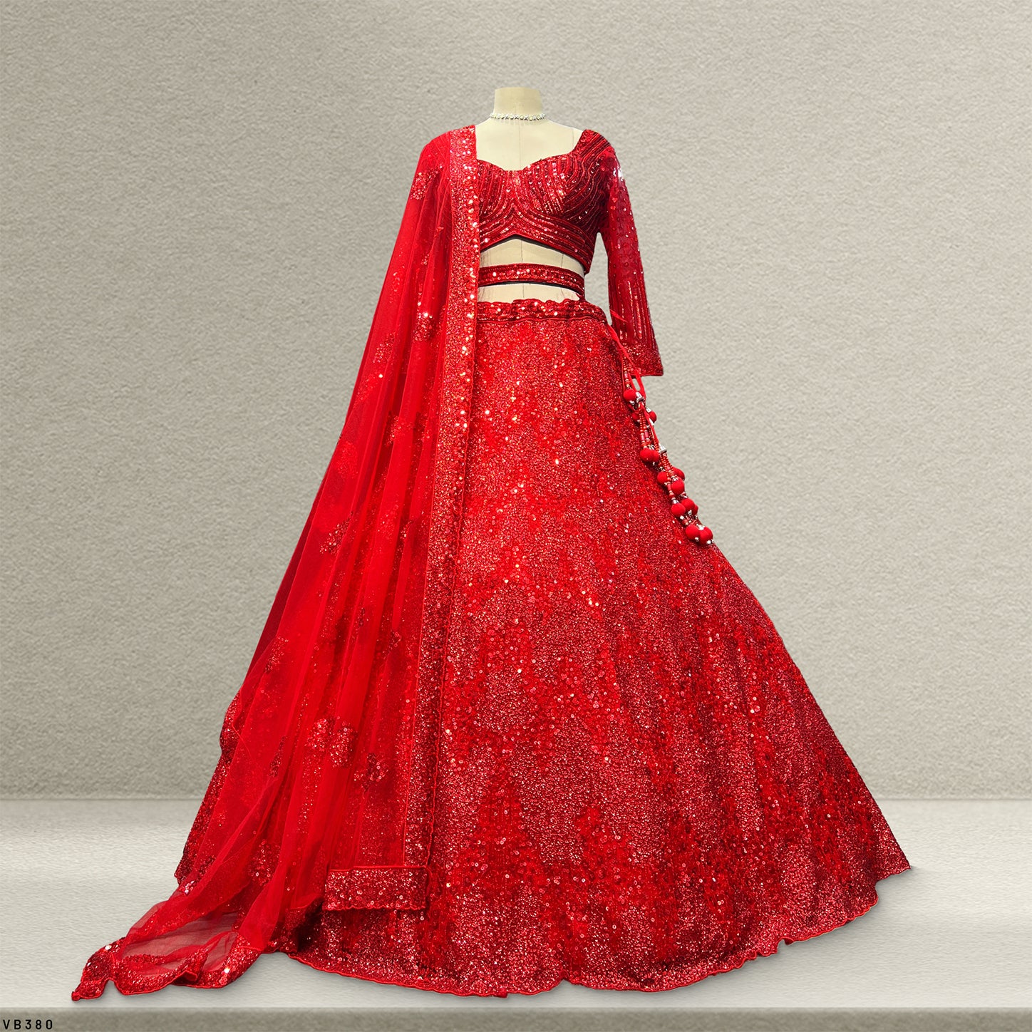 The Ananda Collection: Red Net Lehenga Ensemble II – Red – view 1