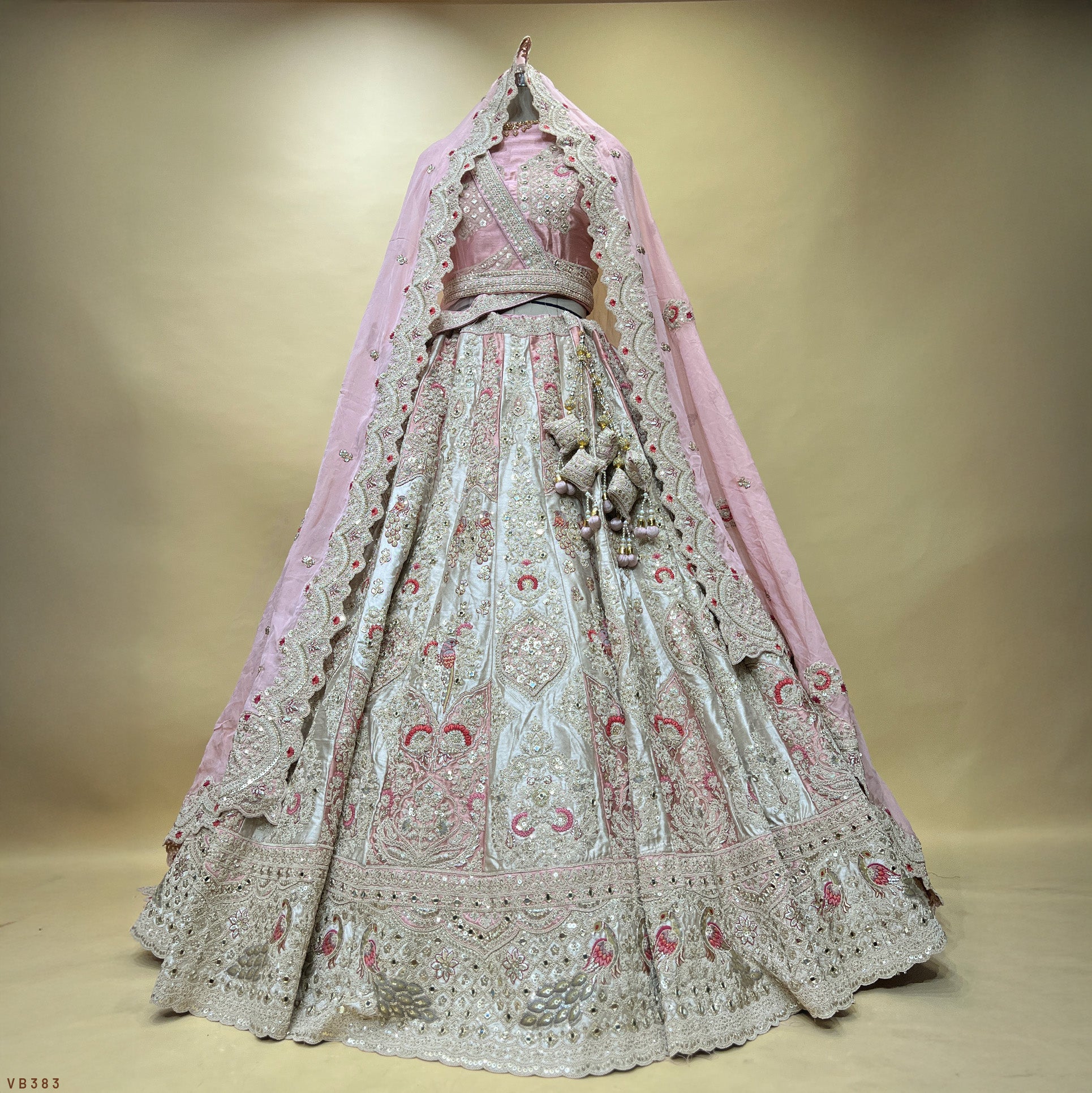 The Vivaha Heirloom: Ivory & Pink Silk Lehenga Ensemble IV – Ivory and Pink – view 1