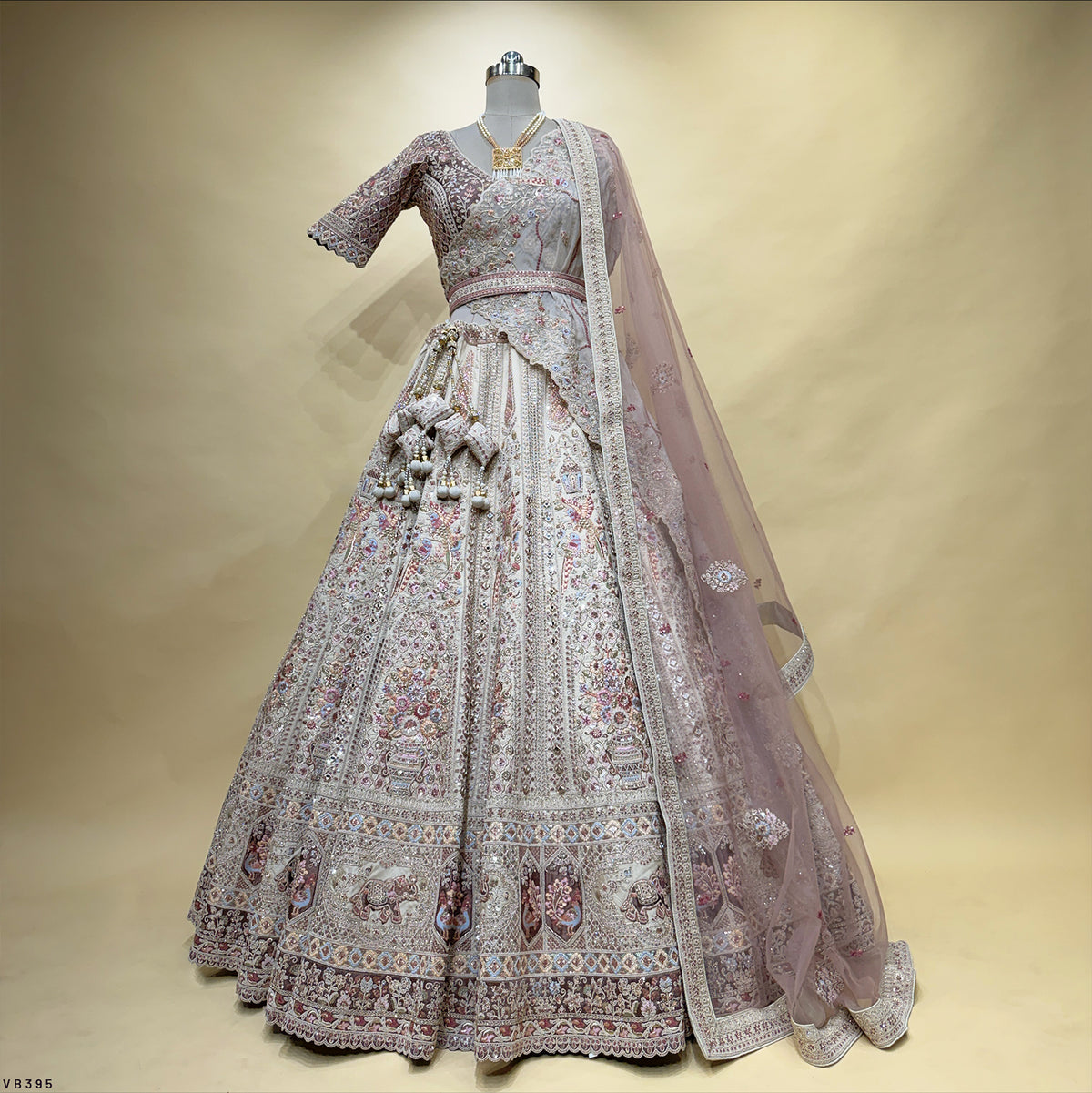 The Jharokha Heirloom: Ivory & Lavender Silk Lehenga Ensemble – Lavender and Ivory – view 1
