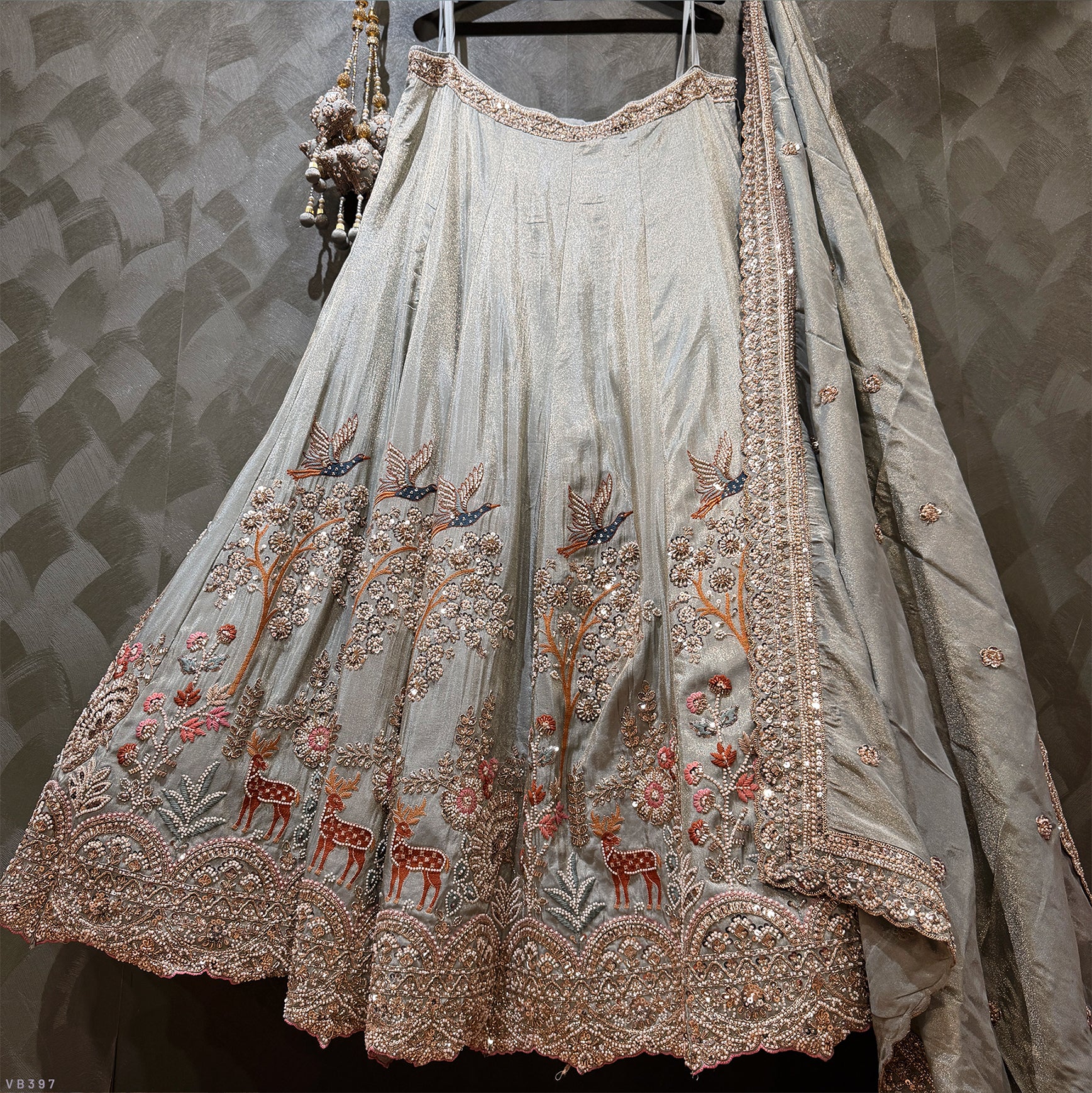 The Saubhagya Darbar: Blue Heritage Lehenga Ensemble III – Blue – view 1