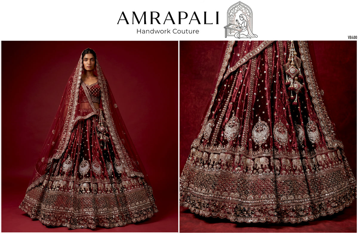 The Amber Fort Heirloom: Maroon Heritage Lehenga Ensemble – Maroon – view 2