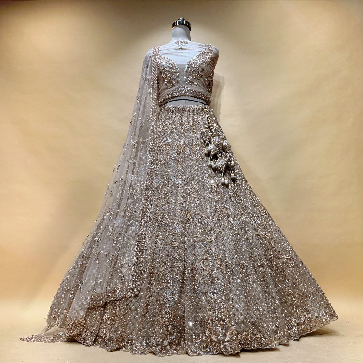 The Shagun Collection: Ivory & Gold Net Lehenga Ensemble – Ivory and Gold – view 2