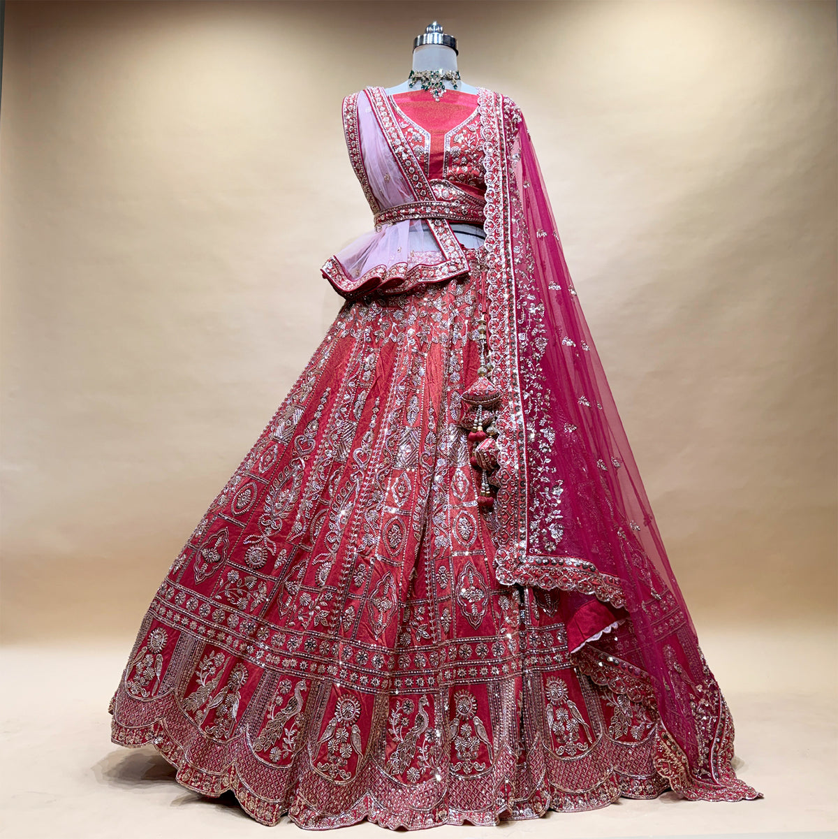 The Amber Fort Edit: Pink & Orange Silk Lehenga Ensemble I – Orange and Pink – view 1