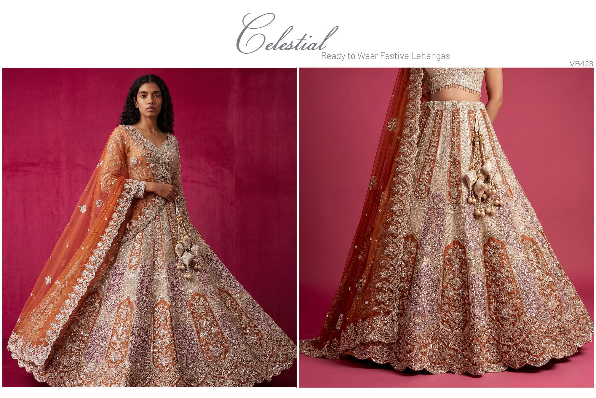 The Banaras Loom Collection: Ivory & Orange Heritage Lehenga Ensemble II – Ivory and Orange – view 2