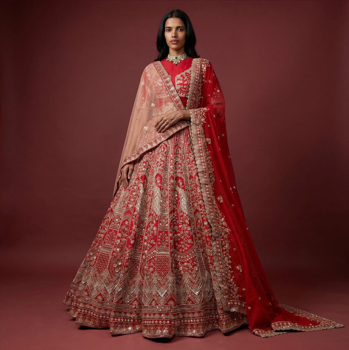 The Aarohi Heirloom: Orange Heritage Lehenga Ensemble – Orange – view 2