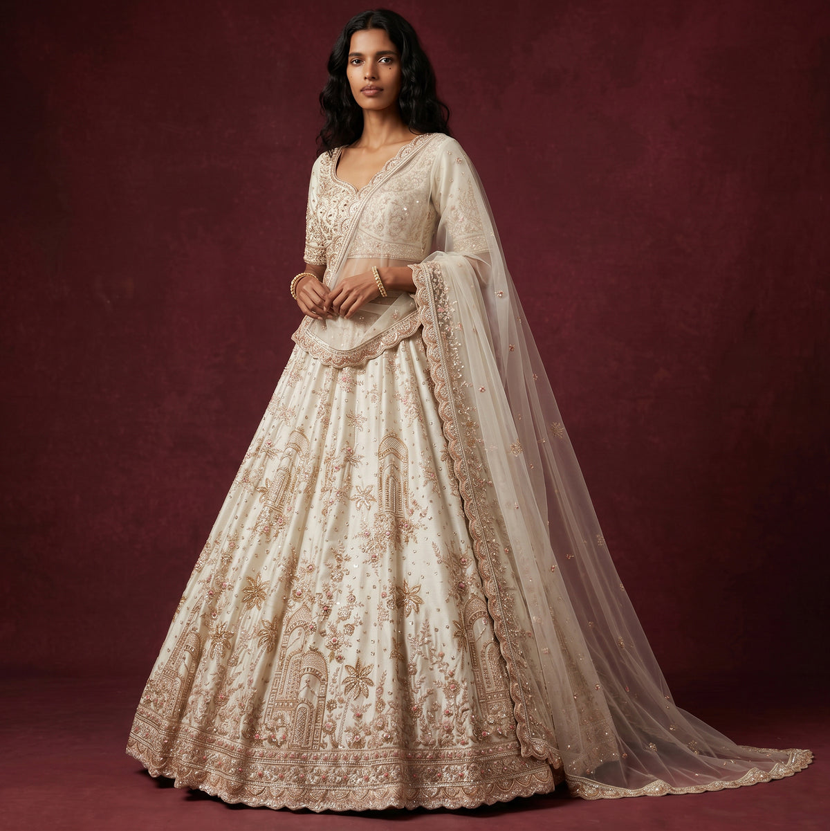 The Kashi Trousseau Heirloom: Ivory Heritage Lehenga Ensemble IV – Ivory – view 2