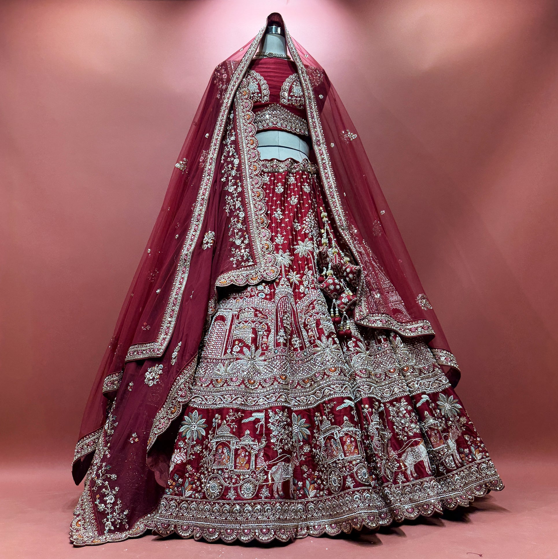 The Saubhagya Edit: Maroon Heritage Lehenga Ensemble I – Maroon – view 1