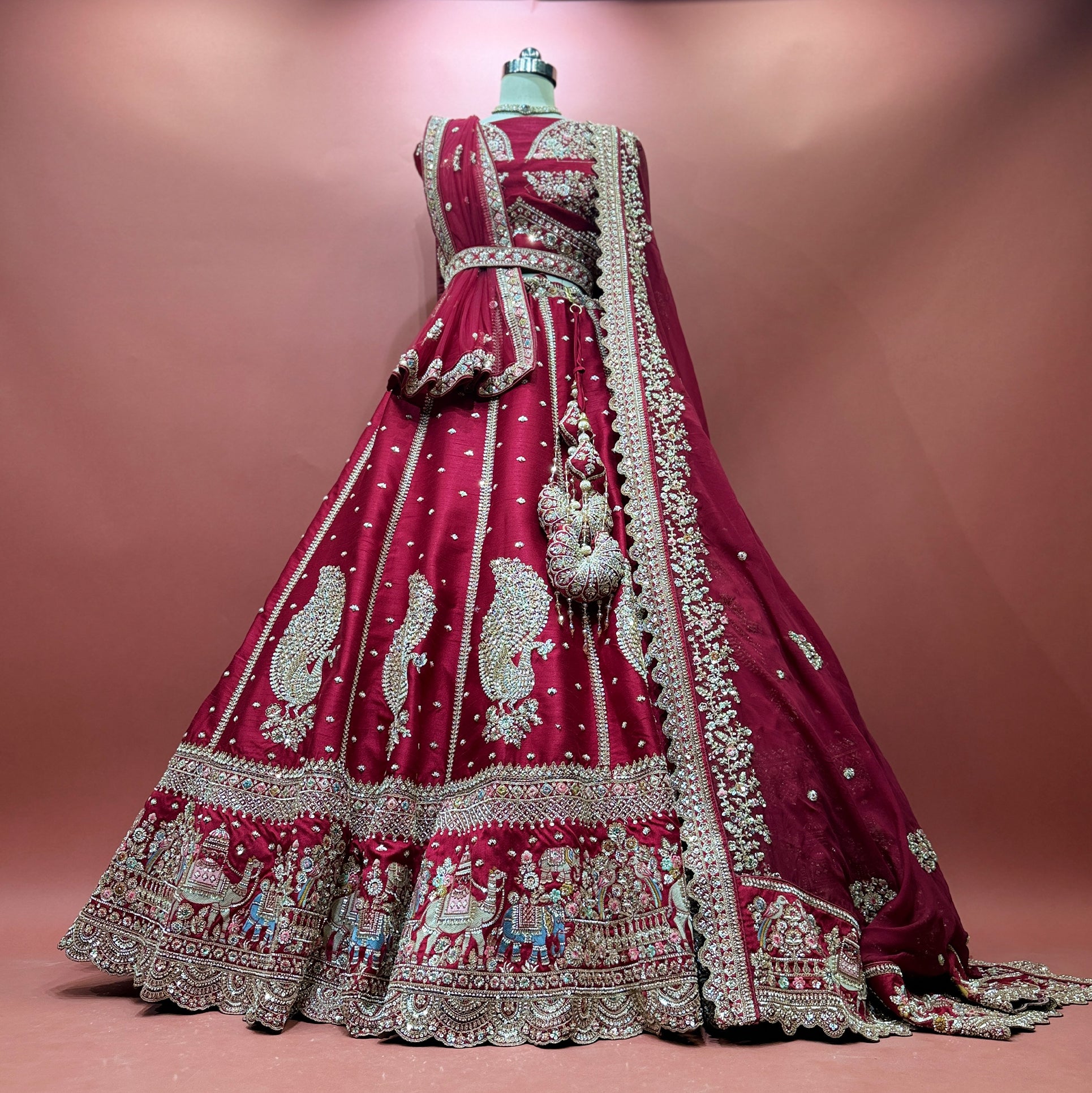 The Saubhagya Darbar: Maroon Heritage Lehenga Ensemble III – Maroon – view 1